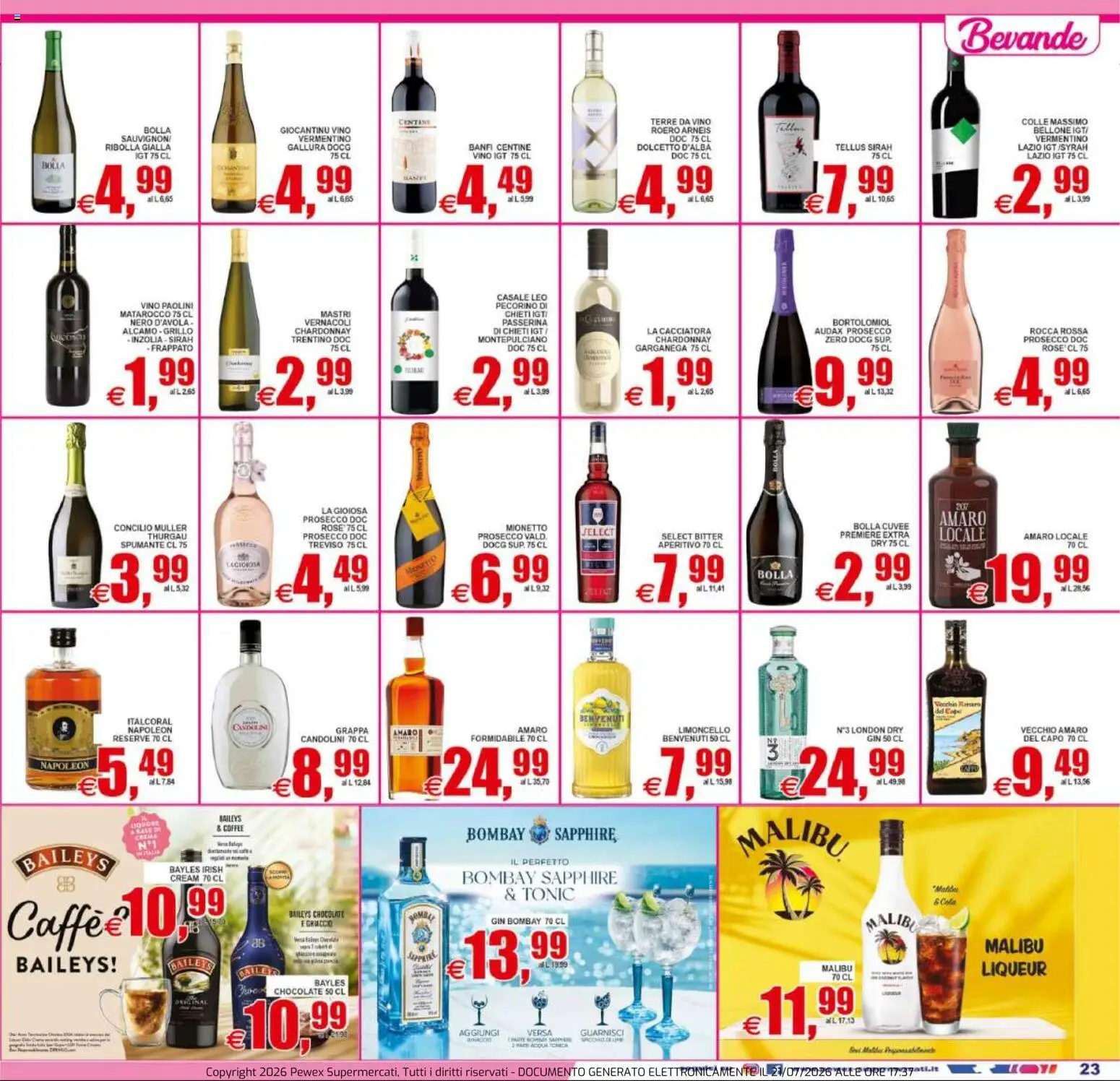 Volantino Pewex del 22/07/2026 | Pagina: 23 | Prodotti: Caffè, Vino, Pecorino, Amaro
