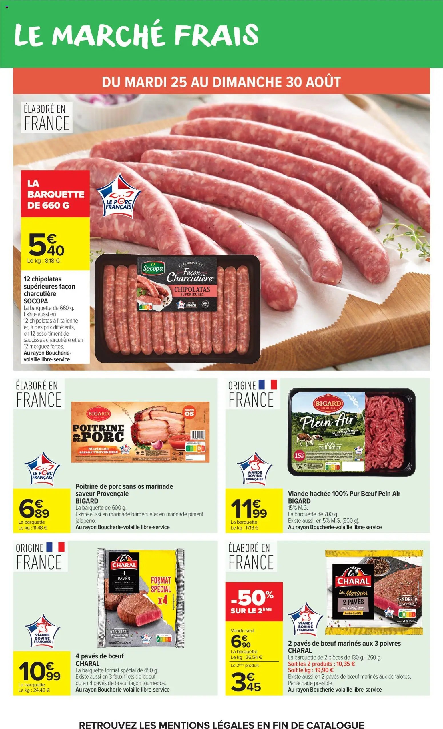 {H1} | Page: 15 | Produits: Poitrine de porc, Saucisses, Jambon, Viande