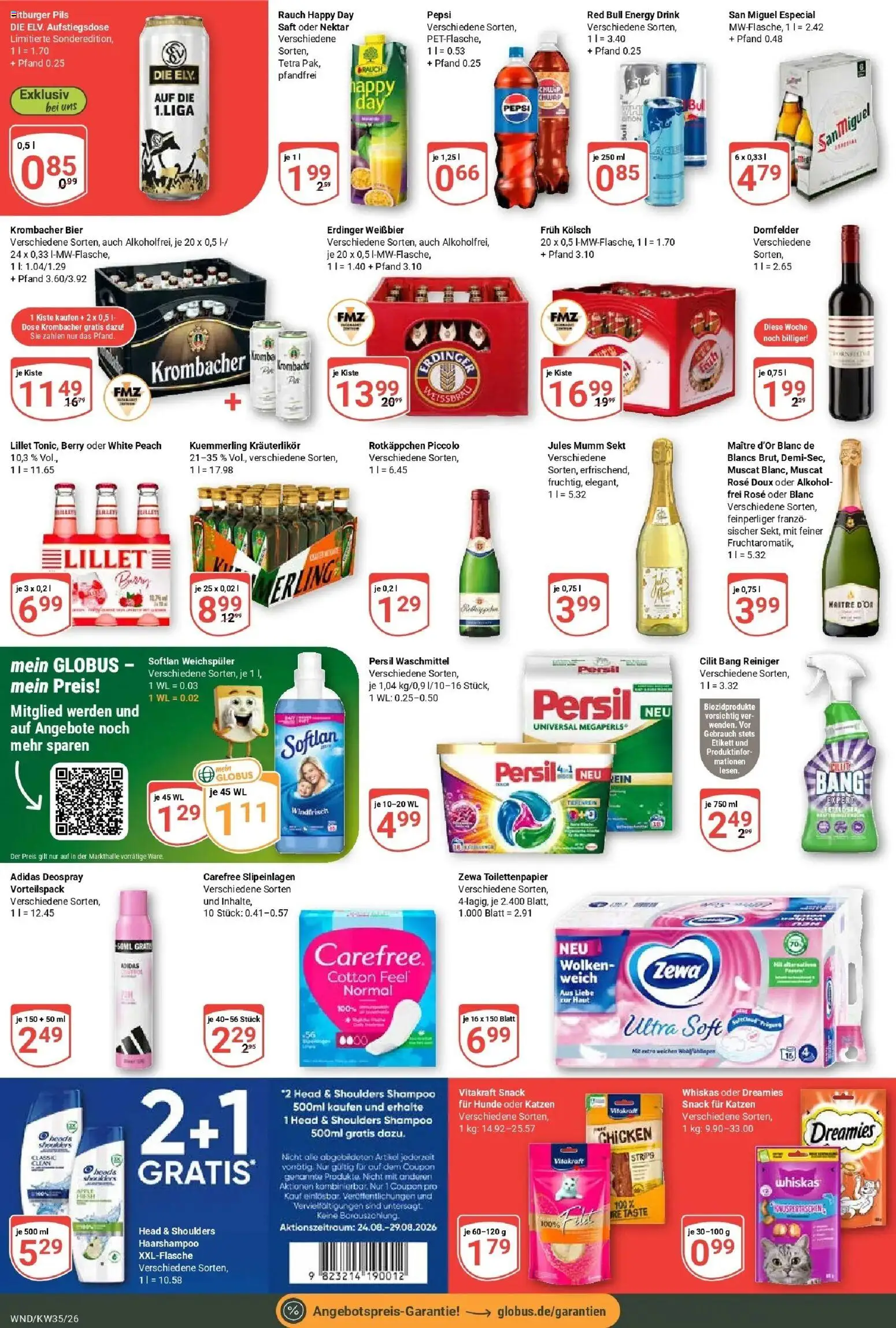 Globus Prospekt St. Wendel (ab 24.08.2026) » Angebote online | Seite: 6 | Produkte: Bier, Weichspüler, Deospray, Persil