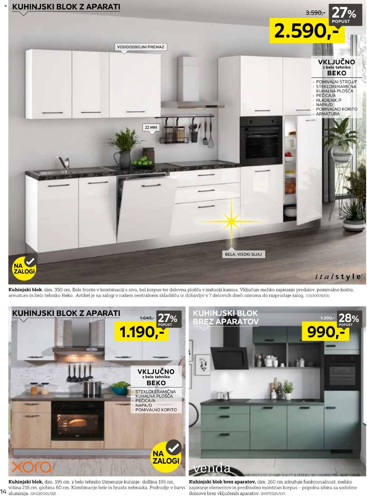 Novi XXXL Lesnina katalog ponudbe – veljaven od 18.08.2026 | Stran: 14 | Izdelki: Kuhalna plosca, Pomivalno korito, Delovna plošča, Blok