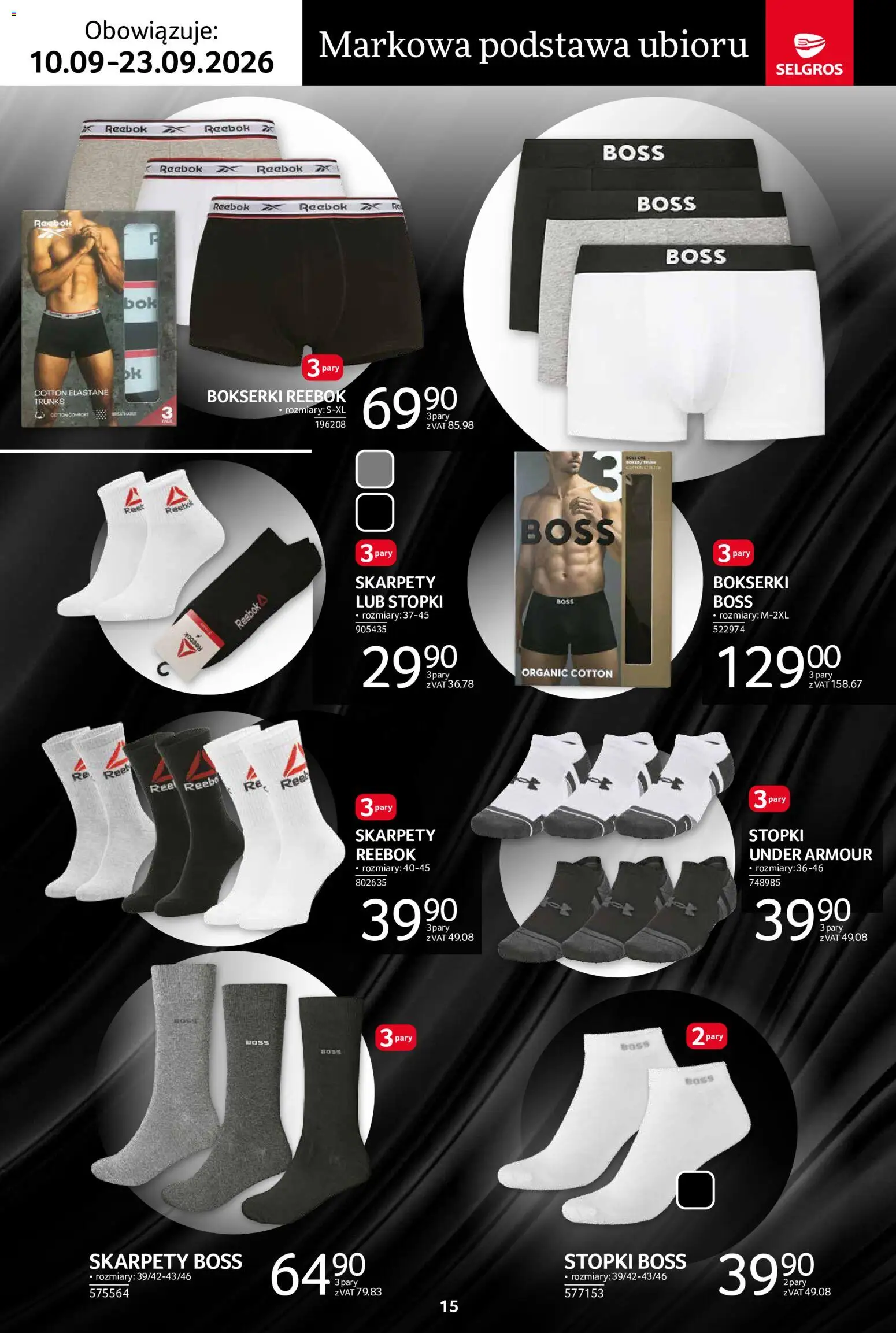 Selgros cash&carry gazetka - Premium od 10.09.2026 | Strona: 15 | Produkty: Skarpety, Bokserki
