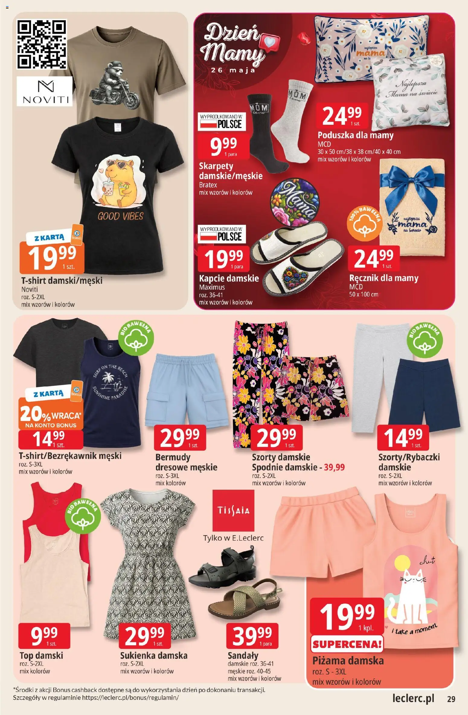 E.Leclerc gazetka - Zielona Góra od 19.05.2026 | Strona: 29 | Produkty: Top, Skarpety, Kapcie, Poduszka