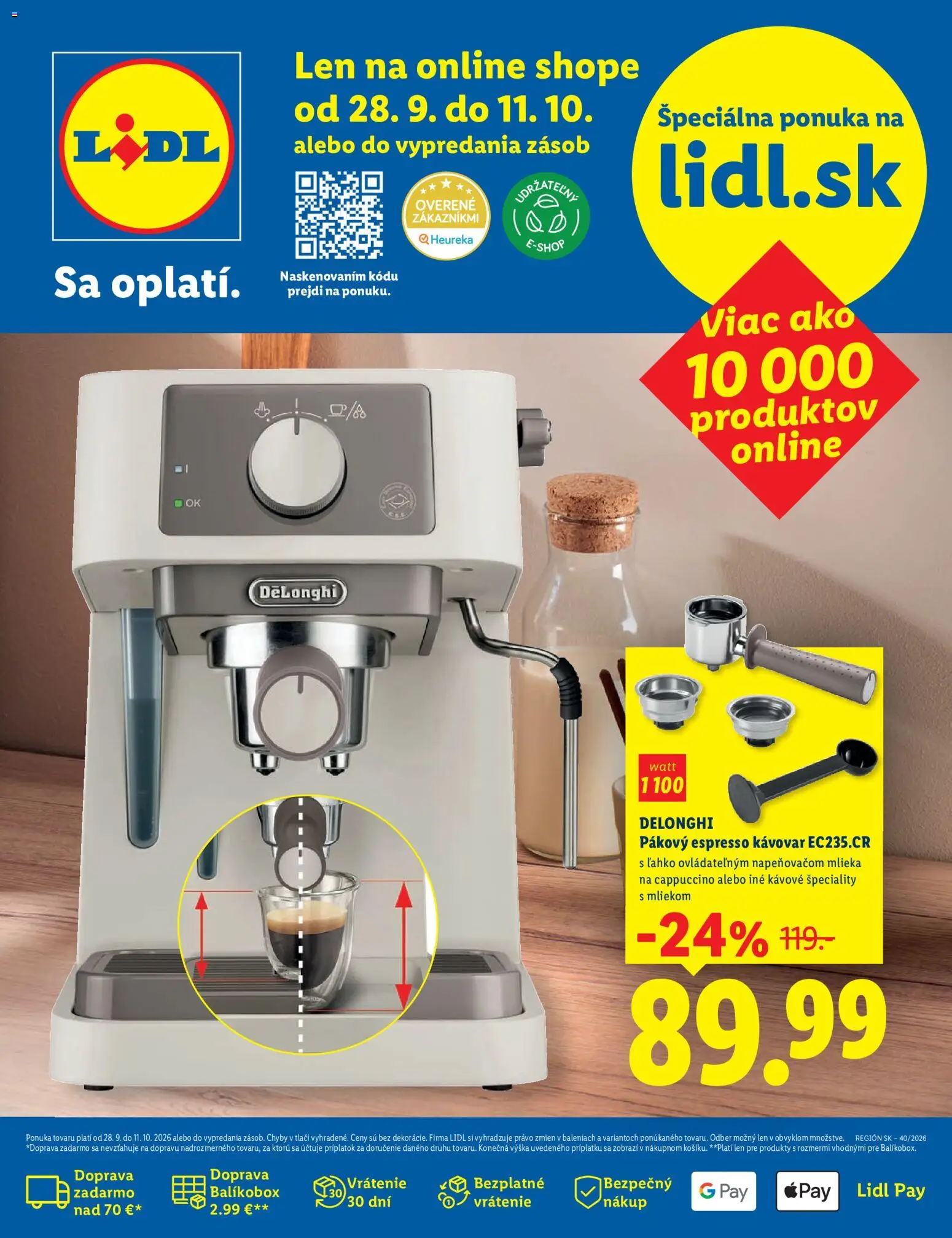 Nové Lidl akcie – leták je platný od 28.09.2026 | Strana: 1 | Produkty: Kávovar, Špeciality, Cappuccino