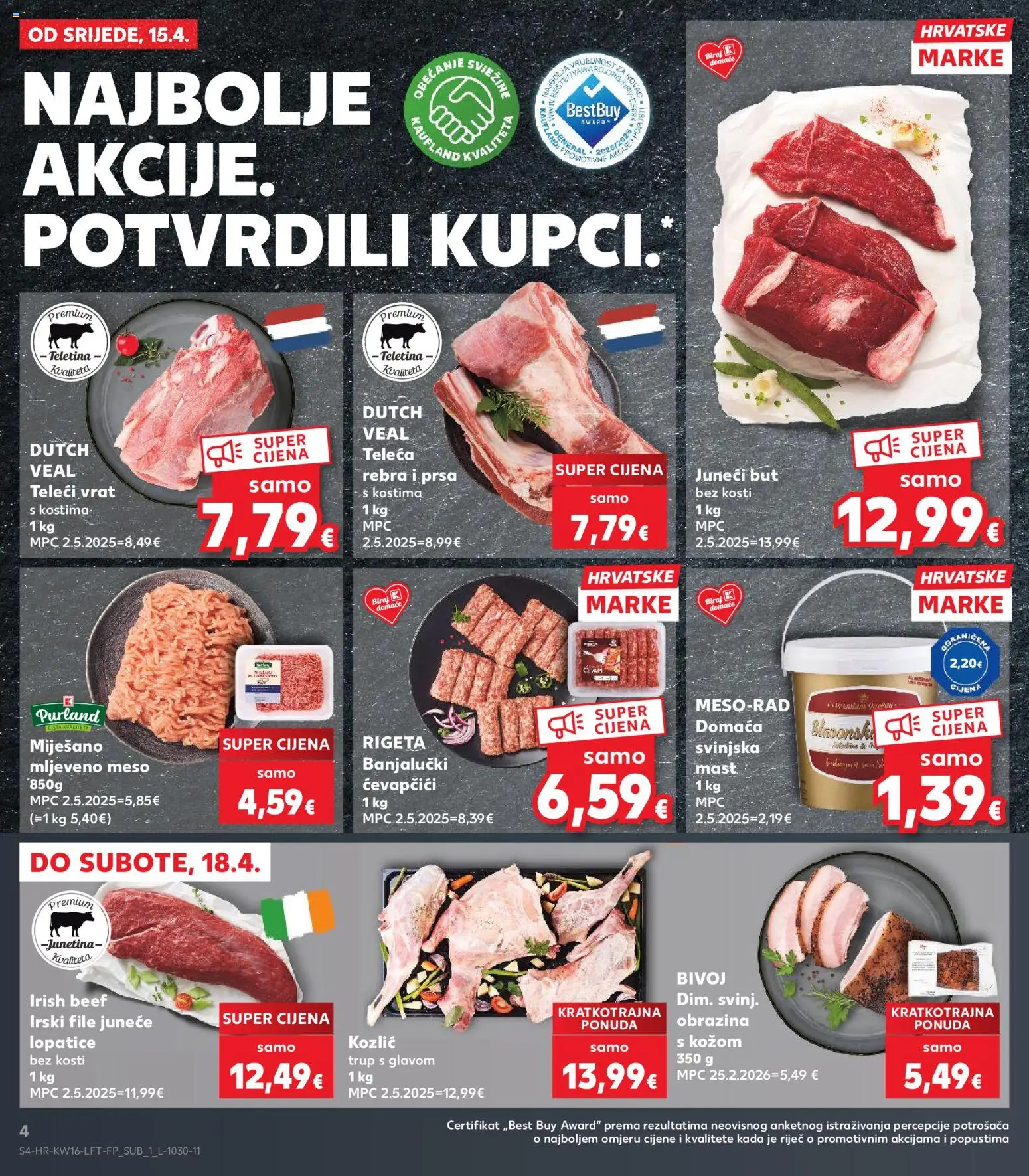 Kaufland katalog | vrijedi od 15.04.2026 | Stranica: 4 | Proizvodi: Meso, Junetina, Svinjska mast, Ćevapčići