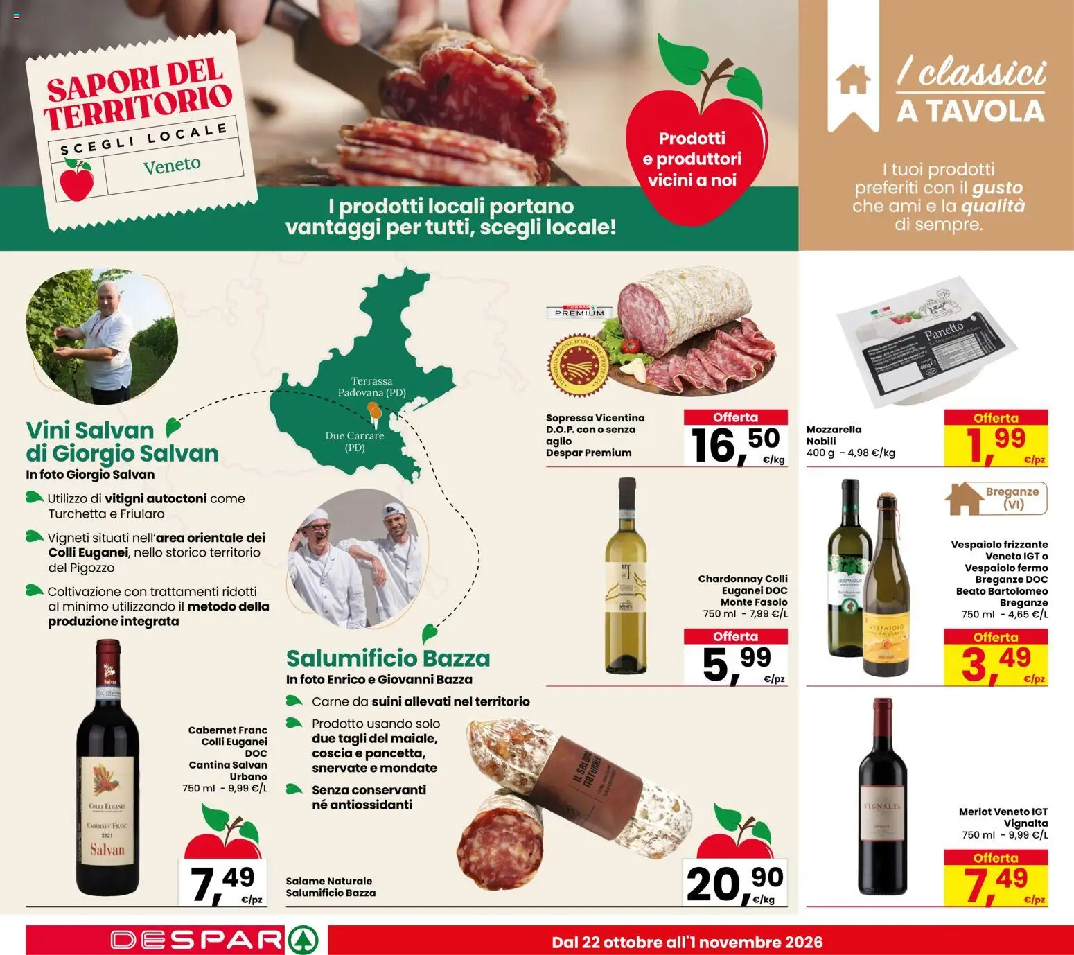 Volantino Despar del 22/10/2026 | Pagina: 16 | Prodotti: Salame, Mozzarella, Aglio, Carne