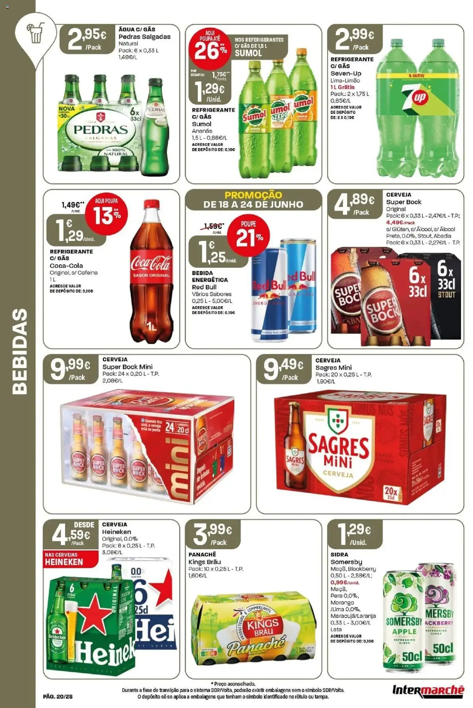 Intermarché - Isto é que são preços BAIXOS │ válido de 18/06/2026 | Página: 20 | Produtos: Agua, Refrigerante, Super bock, Somersby