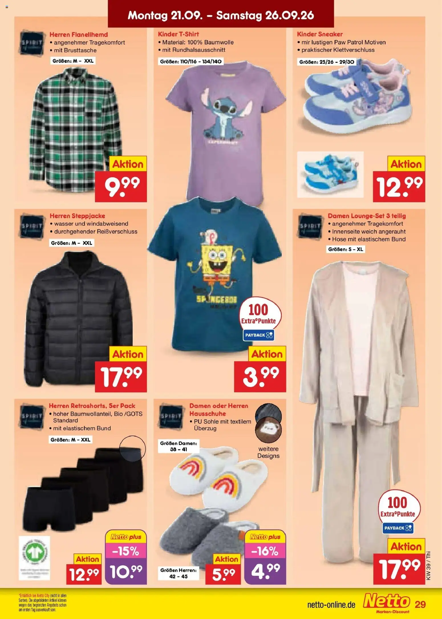 Netto Marken-Discount Prospekt Thiendorf – gültig ab 21.09.2026 | Seite: 43 | Produkte: Steppjacke, Wasser, Hose, Hausschuhe