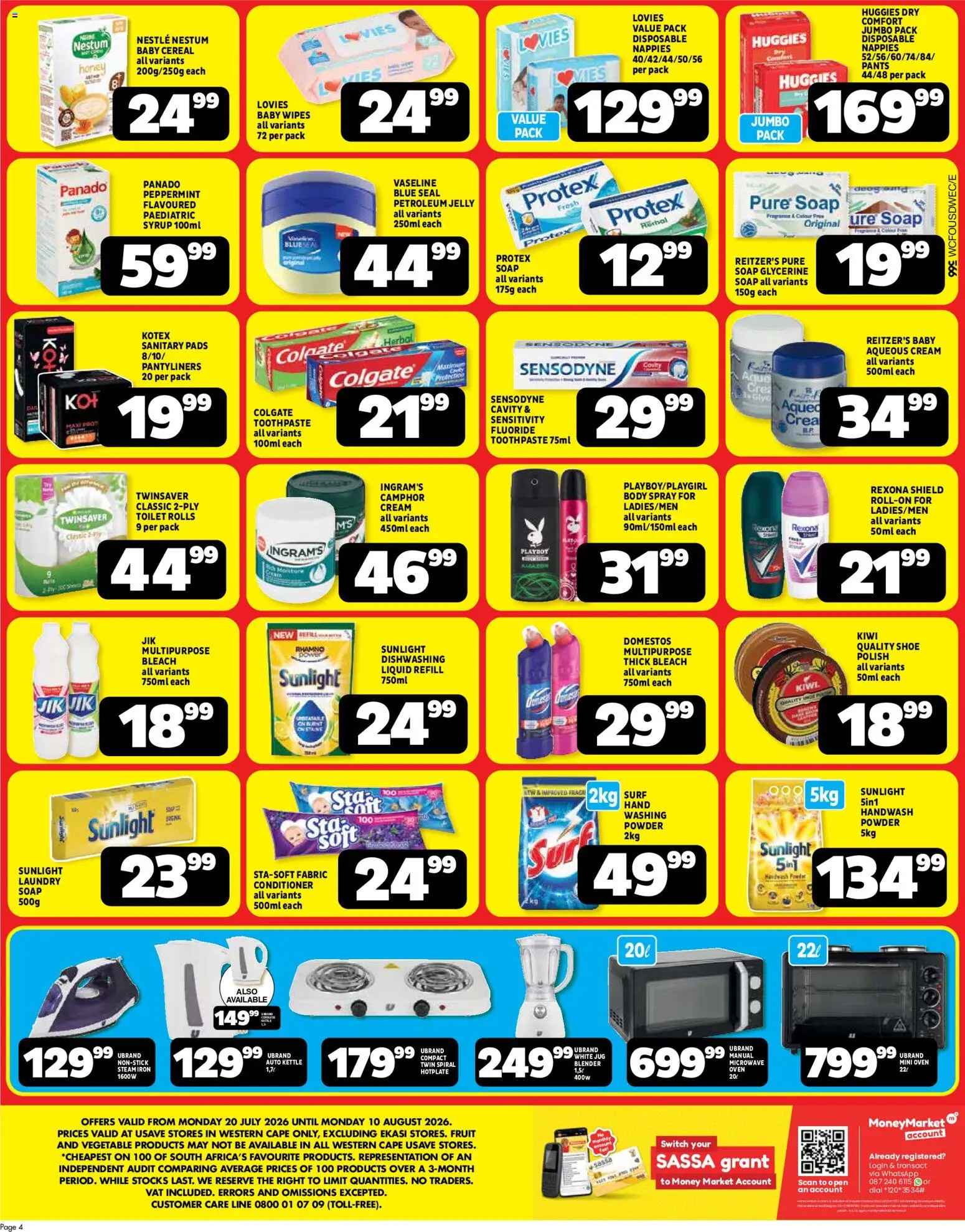 New Usave catalogue – valid from 20/07/2026 | Page: 4 | Products: Bleach, Powder, Conditioner, Cream