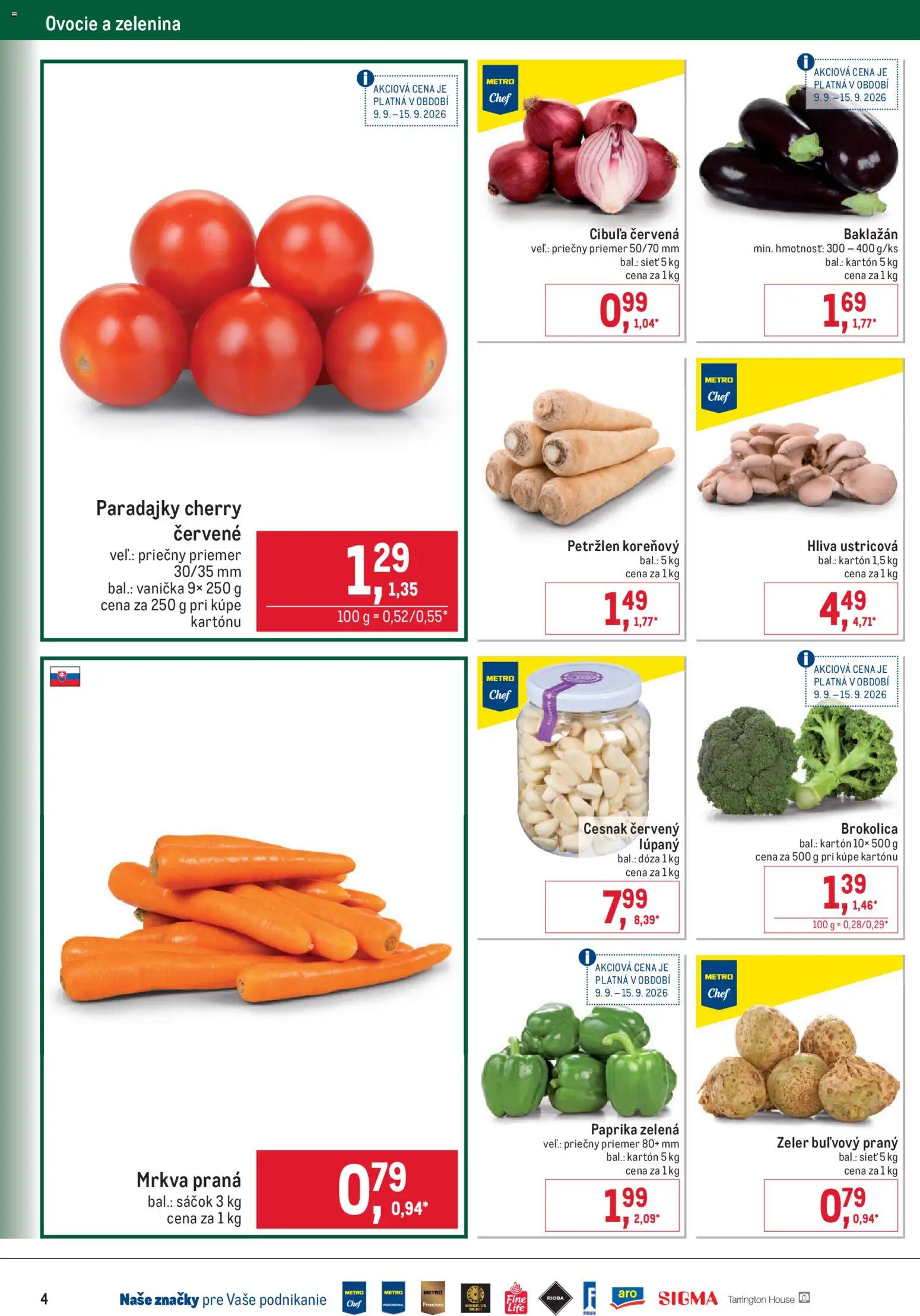 Nové Metro akcie – leták je platný od 09.09.2026 | Strana: 4 | Produkty: Paradajky, Brokolica, Petržlen, Baklažán