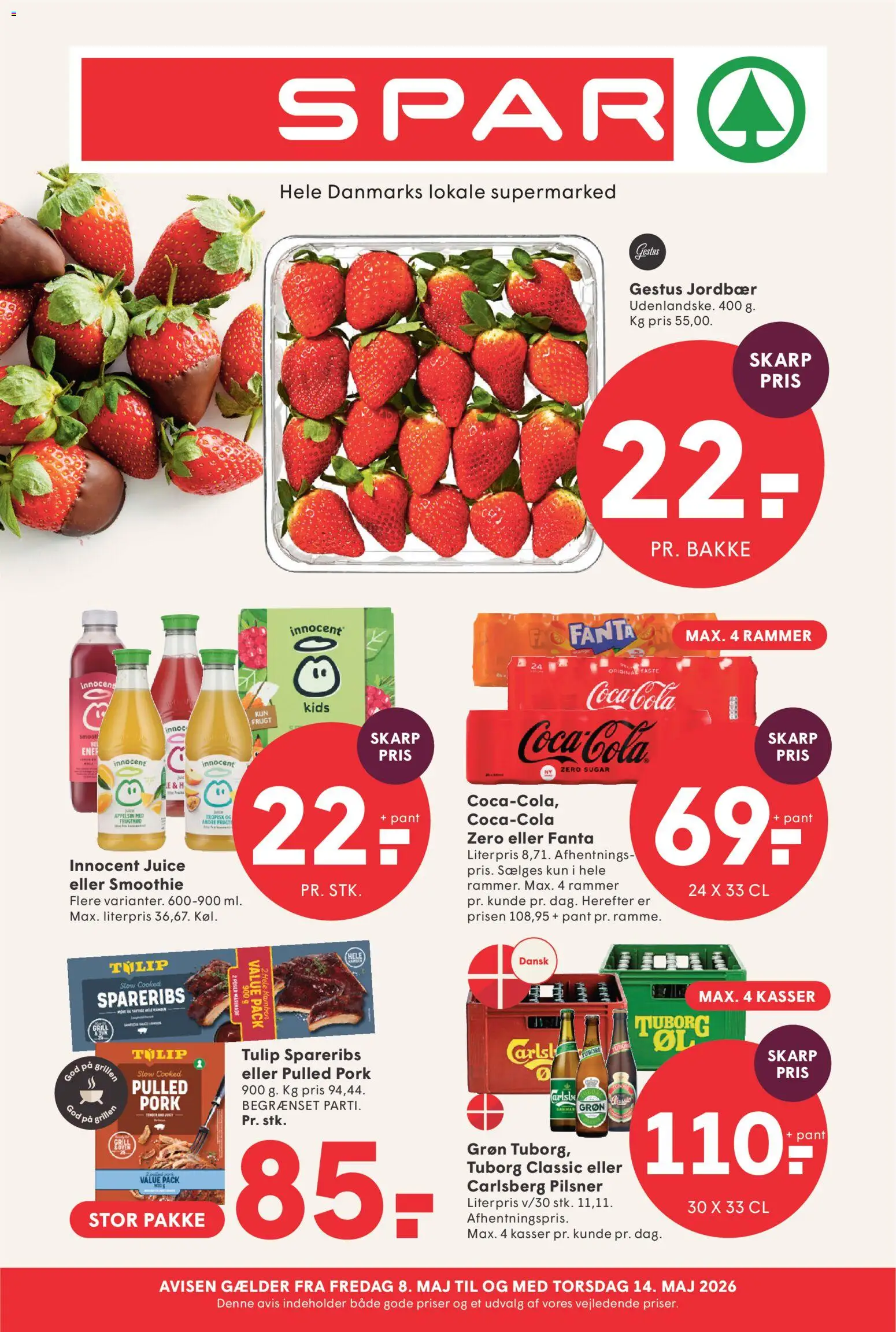 Spar tilbudsavis – gyldig fra 08.05.2026 | Side: 1 | Produkter: Rammer, Jordbær, Spareribs, Cola