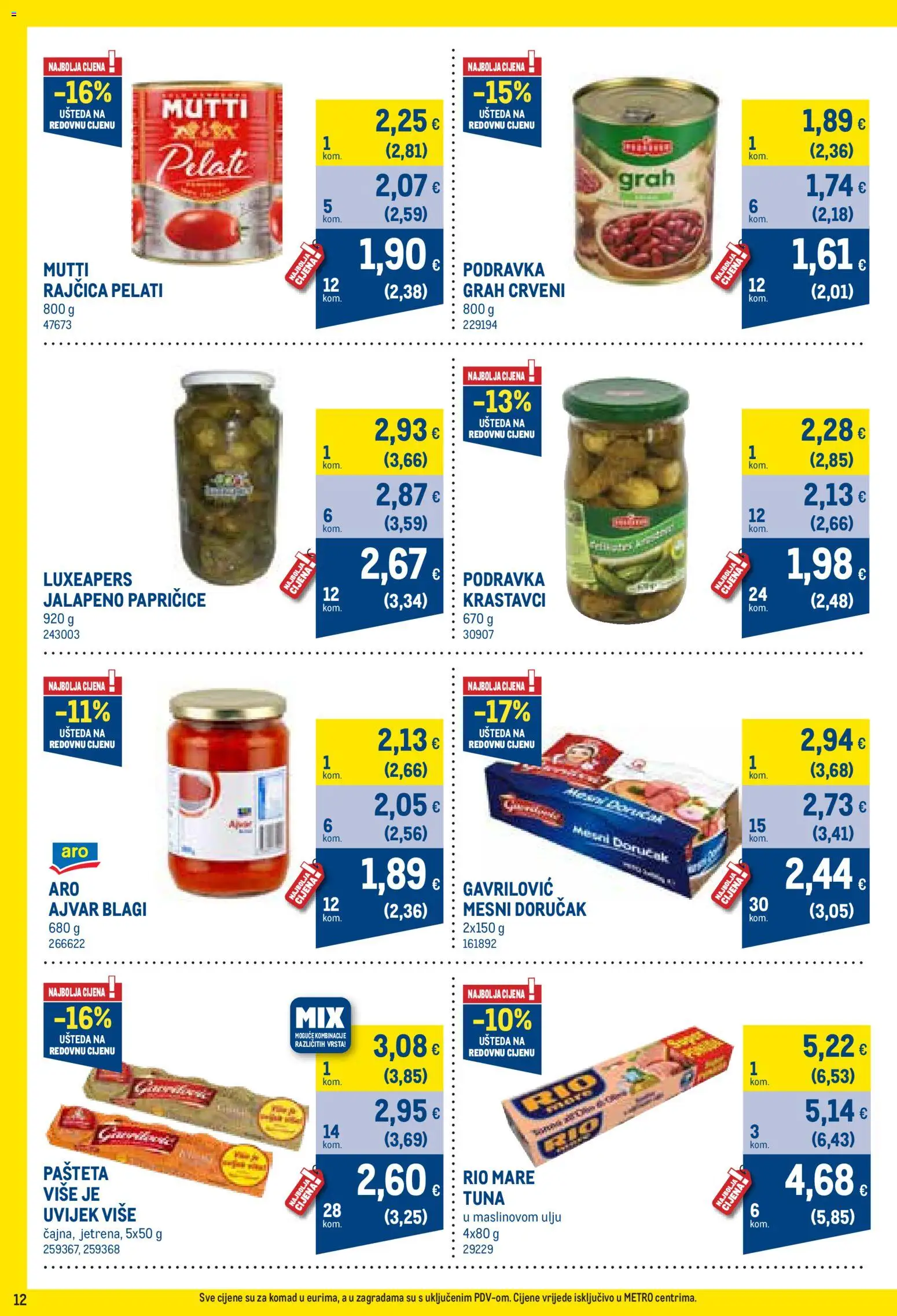 Metro katalog | vrijedi od 01.10.2026 | Stranica: 12 | Proizvodi: Ajvar, Krastavci, Pašteta, Tuna