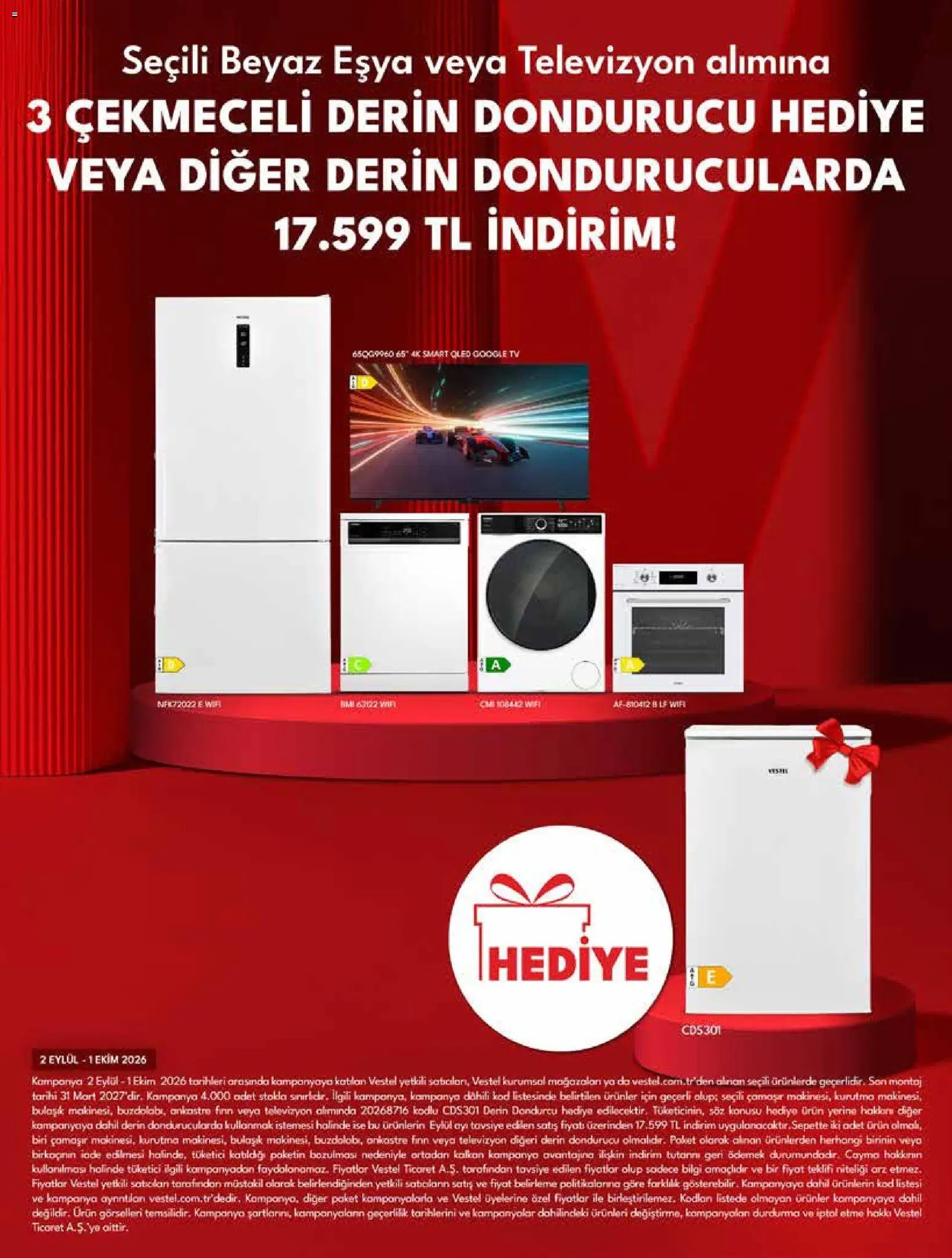 Vestel Katalog - 02 Eylül 2026 tarihinden itibaren geçerlidir | Sayfa: 9 | Ürünler: TV, Televizyon, Dondurucu, Fırın