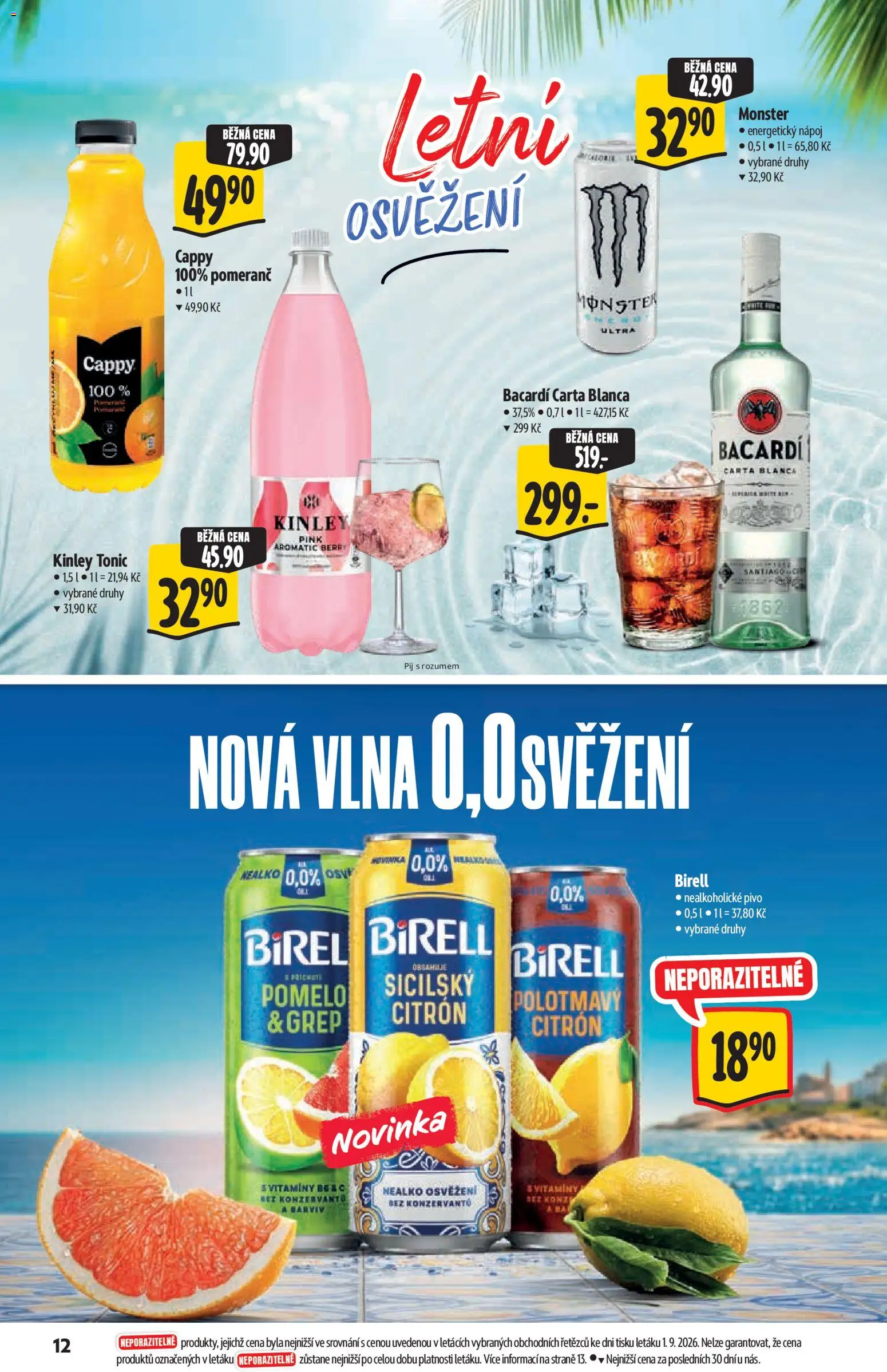 Albert katalog - Supermarket od 09.09.2026 | Strana: 12 | Produkty: Birell, Tonic Water, Energetický nápoj, Kinley Tonic