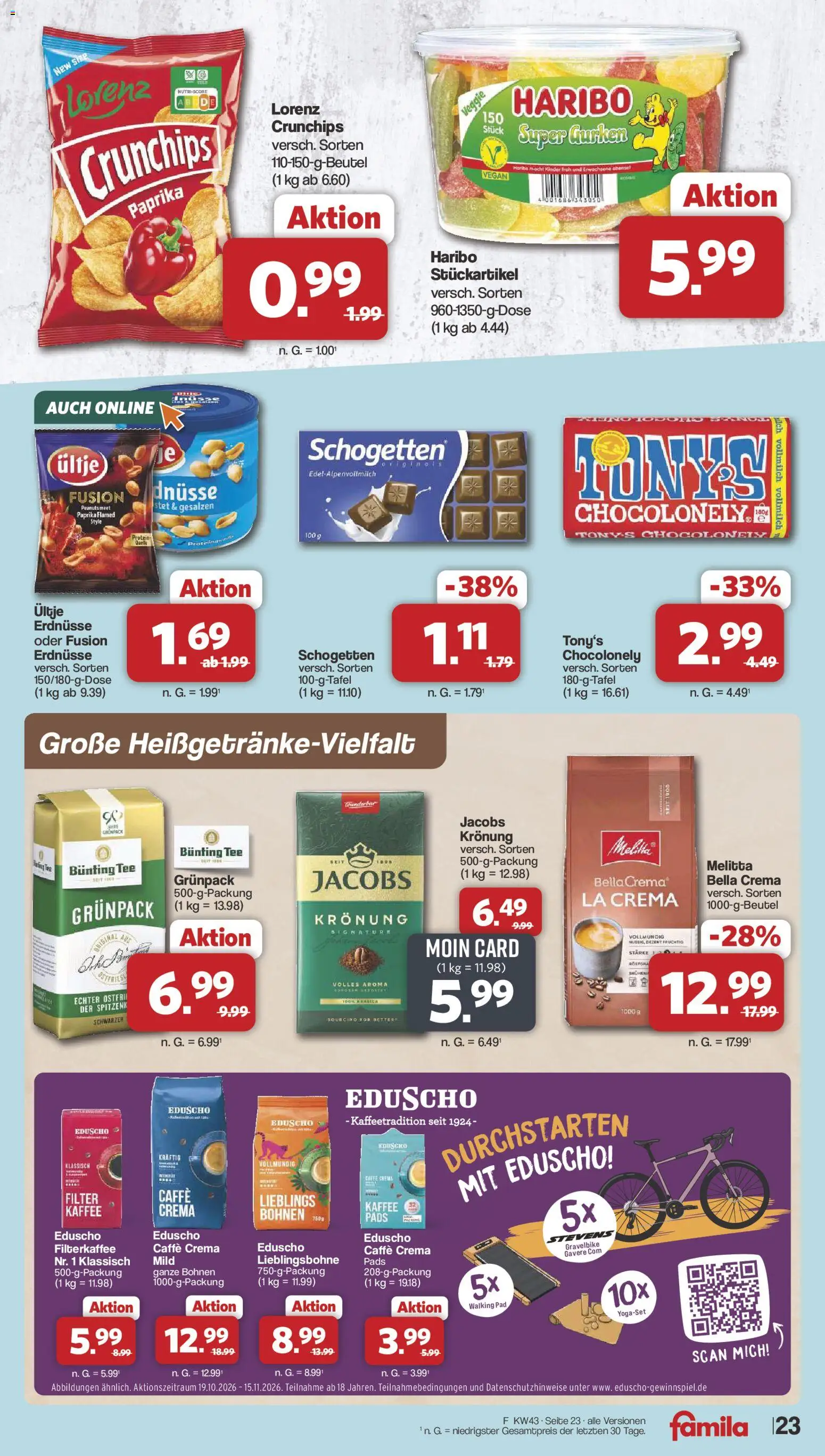 Famila Nordwest Prospekt – gültig ab 19.10.2026 | Seite: 23 | Produkte: Walking, Lorenz crunchips, Schogetten, Gurken