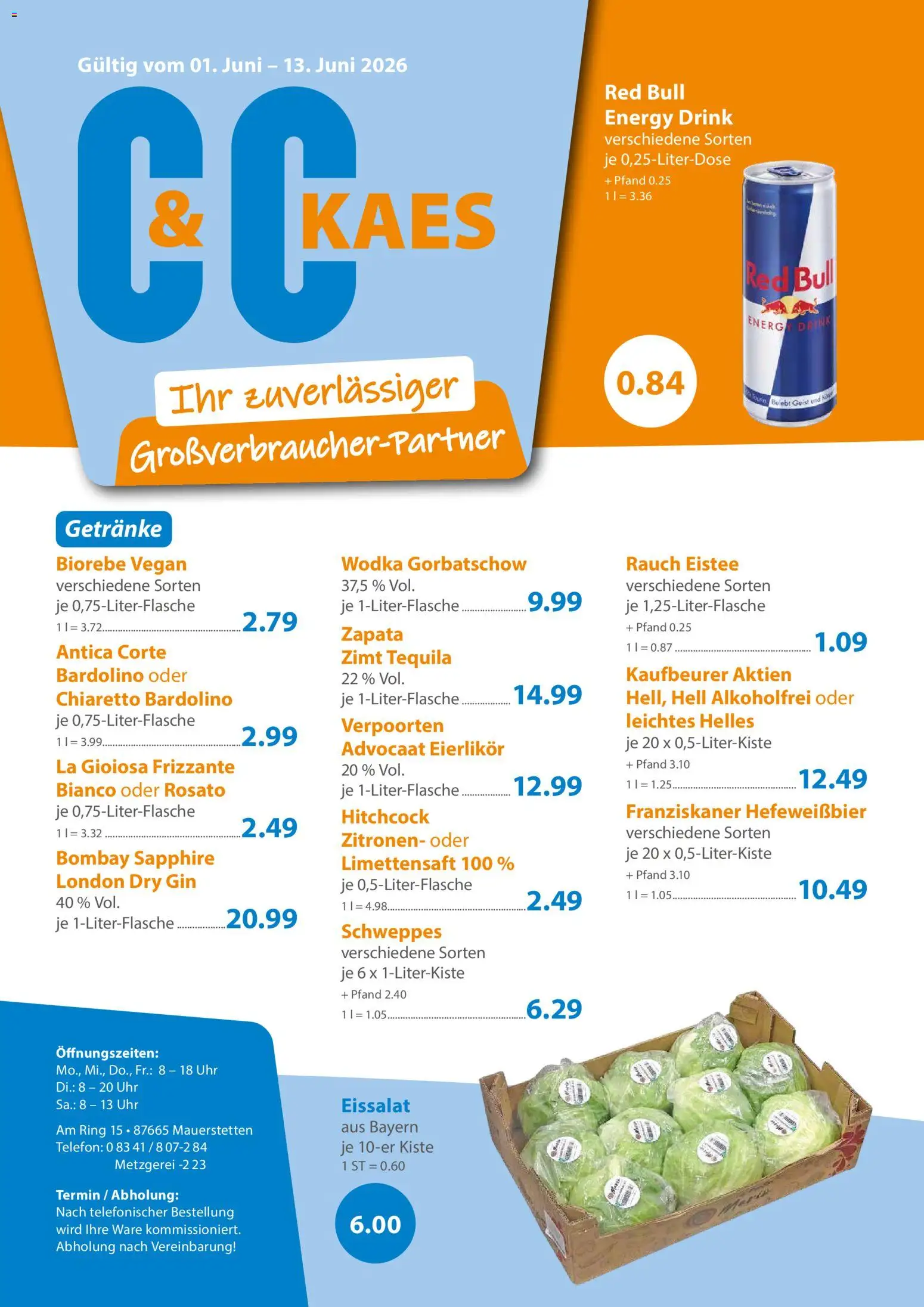 C&C Prospekt – gültig ab 01.06.2026 | Seite: 1 | Produkte: Franziskaner, Red bull, Eissalat, Wodka