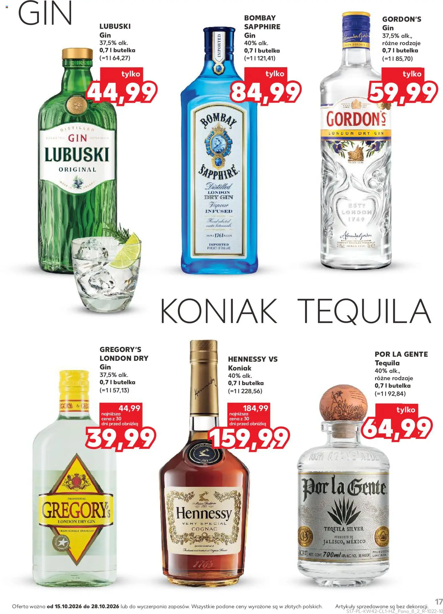 Kaufland Polsko leták - Barek od 15.10.2026 | Strana: 17 | Produkty: Gin, Tequila, Hennessy, Pes