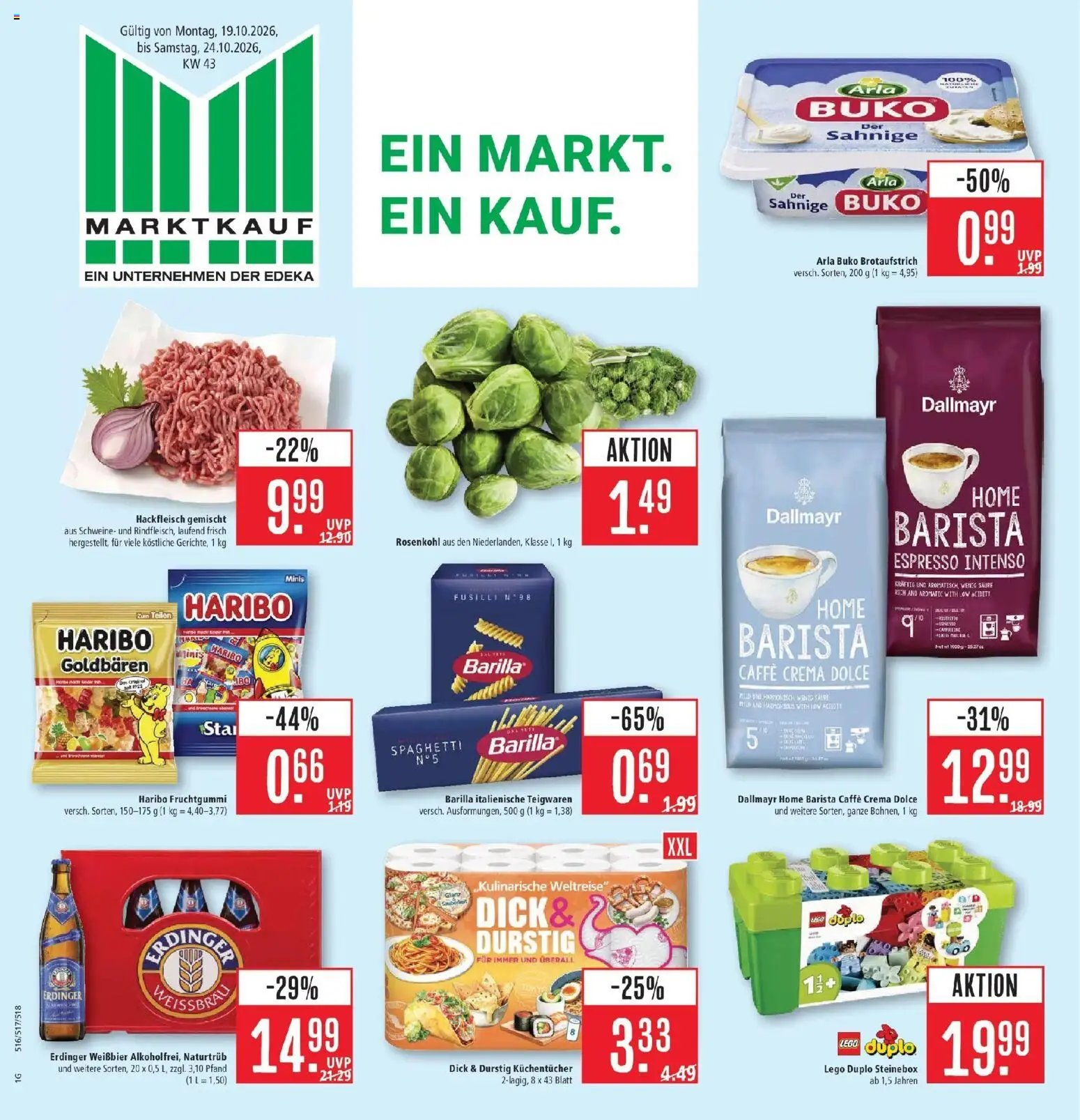 Marktkauf Prospekt Heidenheim (ab 19.10.2026) » Angebote online | Seite: 1 | Produkte: Erdinger, Spaghetti, Weißbier, Dallmayr