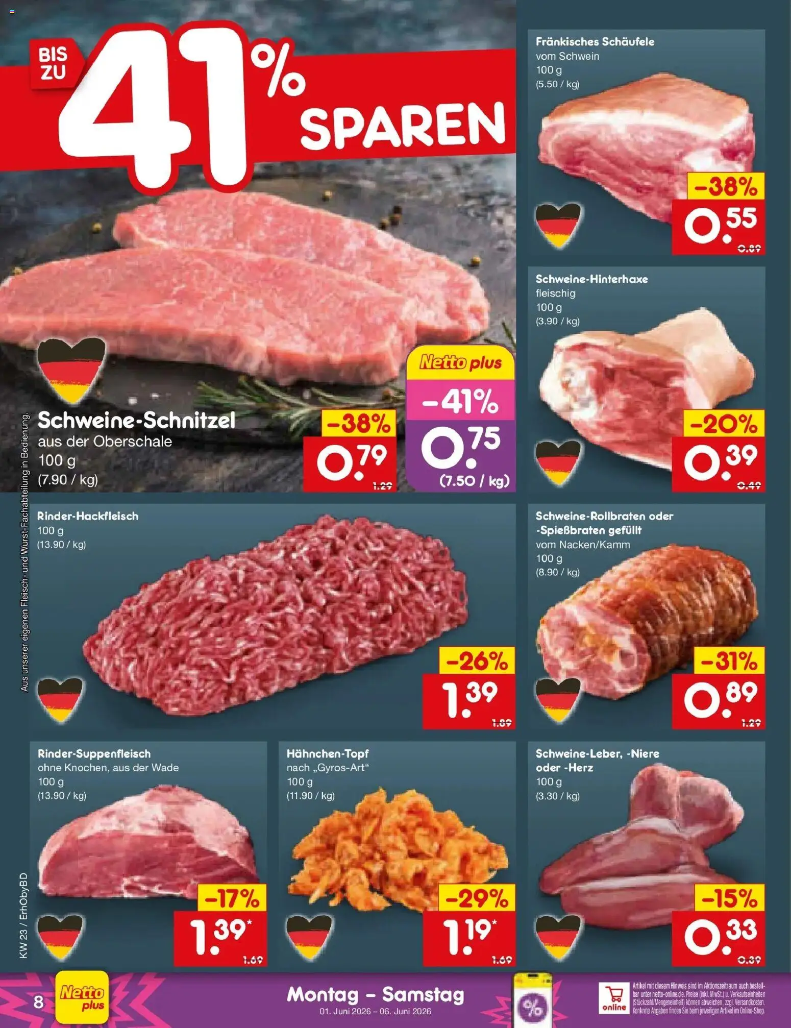 Netto Marken-Discount Prospekt Velden – gültig ab 01.06.2026 | Seite: 8 | Produkte: Fleisch