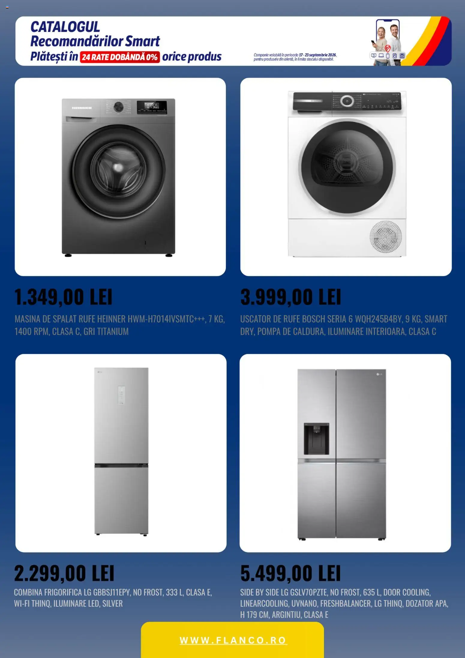 Noul catalog Flanco – valabil de la 17.09.2026 | Pagină: 2 | Produse: Mașină De Spălat, Uscător, Uscător de Rufe, Combină frigorifică