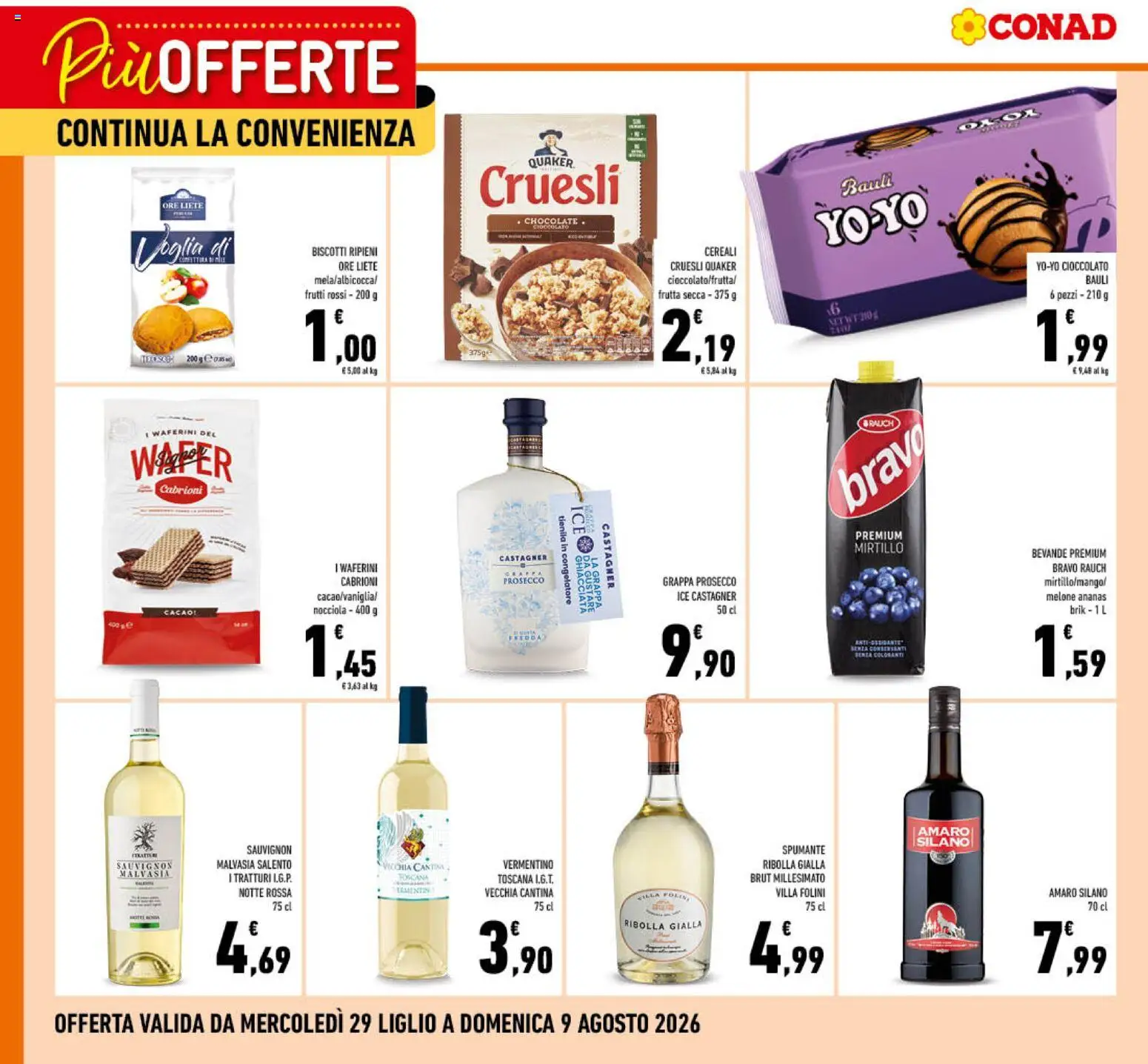 Volantino Conad del 29/07/2026 | Pagina: 2 | Prodotti: Cioccolato, Biscotti, Congelatore, Amaro