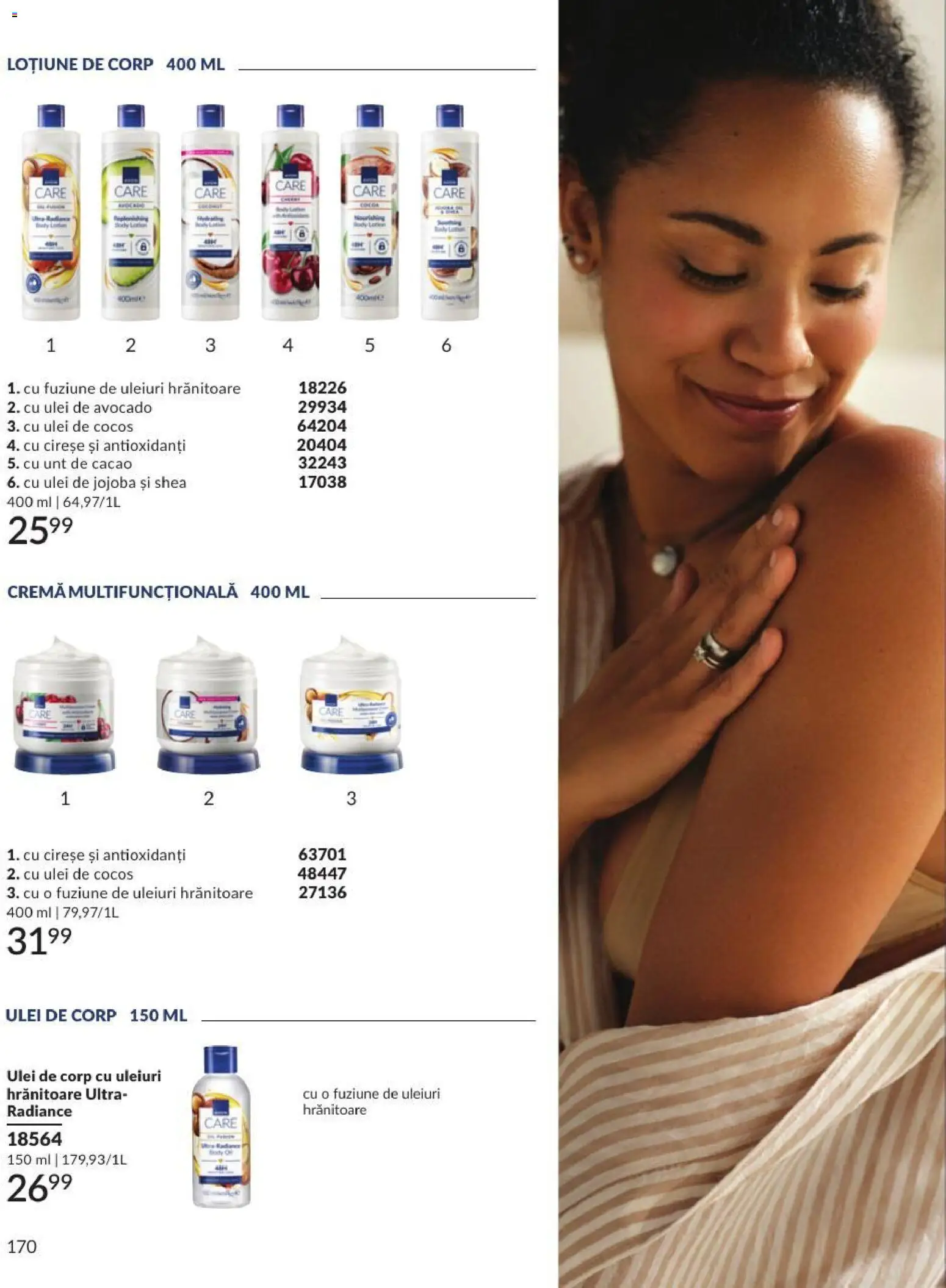 Noul catalog Avon – valabil de la 01.09.2026 | Pagină: 170 | Produse: Ulei de corp, Cremă, Lotiune de Corp, Avocado