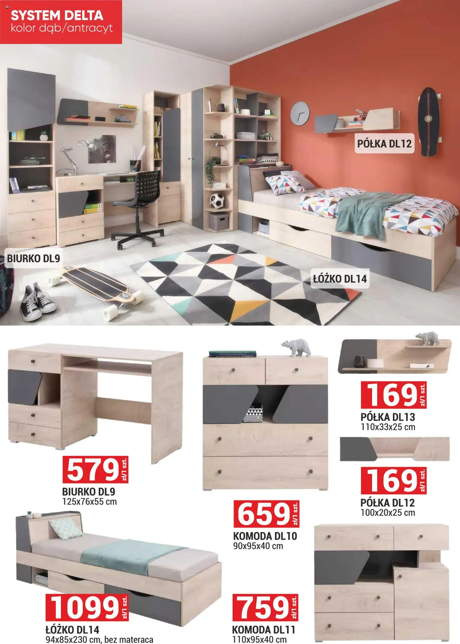 Merkury Market gazetka - Meble, Wypoczynki, Materace od 01.07.2026 | Strona: 17 | Produkty: Łóżko, Komoda, Półka, Biurko
