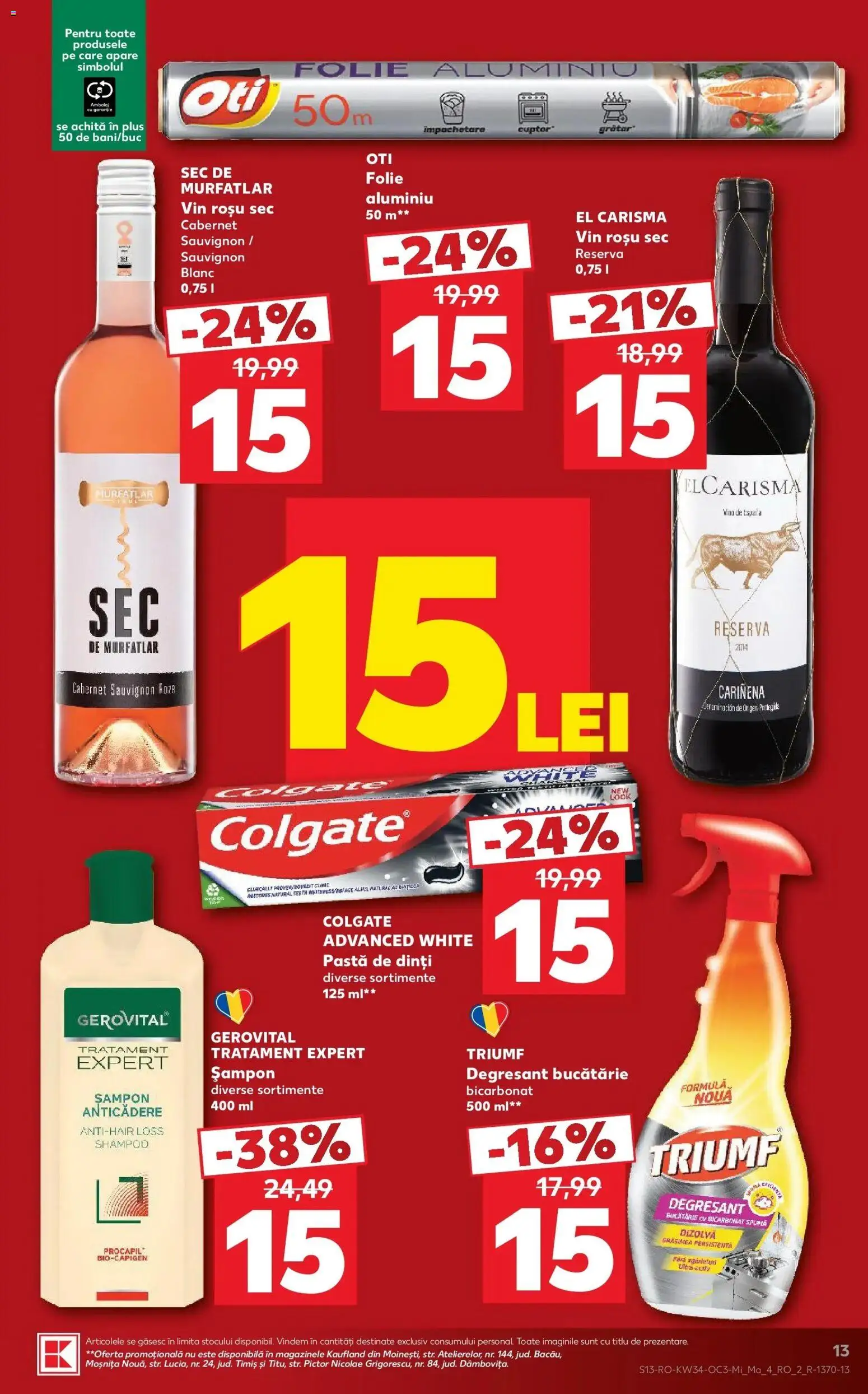 Kaufland Carei 19.08.2026 - Revista si Oferta | Pagină: 13 | Produse: Vin rosu, Șampon, Vin, Pastă de dinți