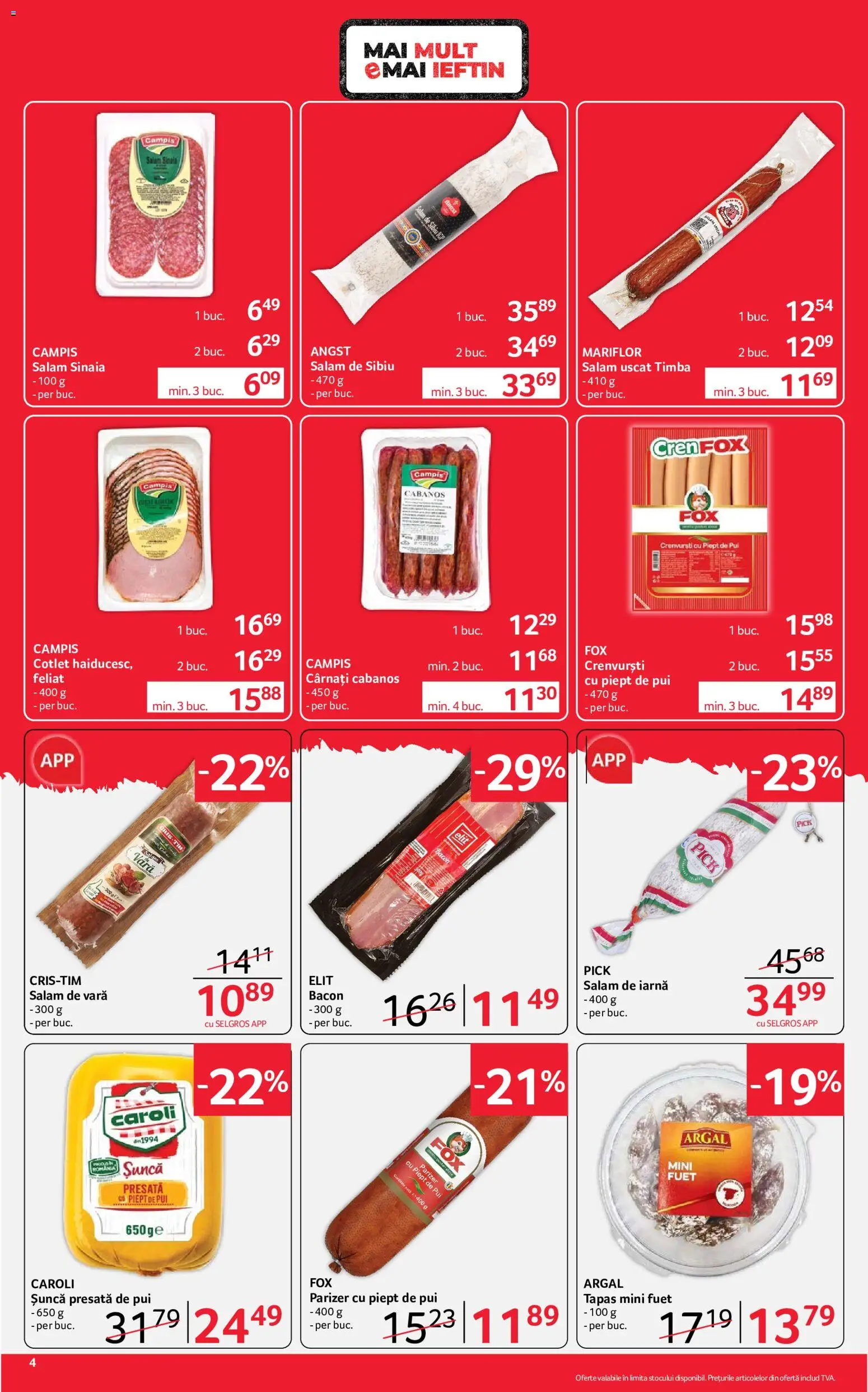 Noul catalog Selgros – valabil de la 24.07.2026 | Pagină: 4 | Produse: Bacon, Cabanos, Campis, Șuncă