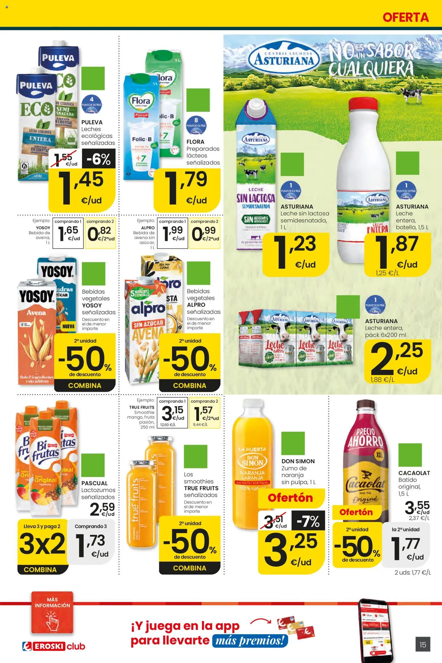 Eroski Ofertones de verano │ válido desde el 11.06.2026 | Página: 15 | Productos: Leche sin lactosa, Κρεμάστρα, Ροζ πιπέρι, Juega