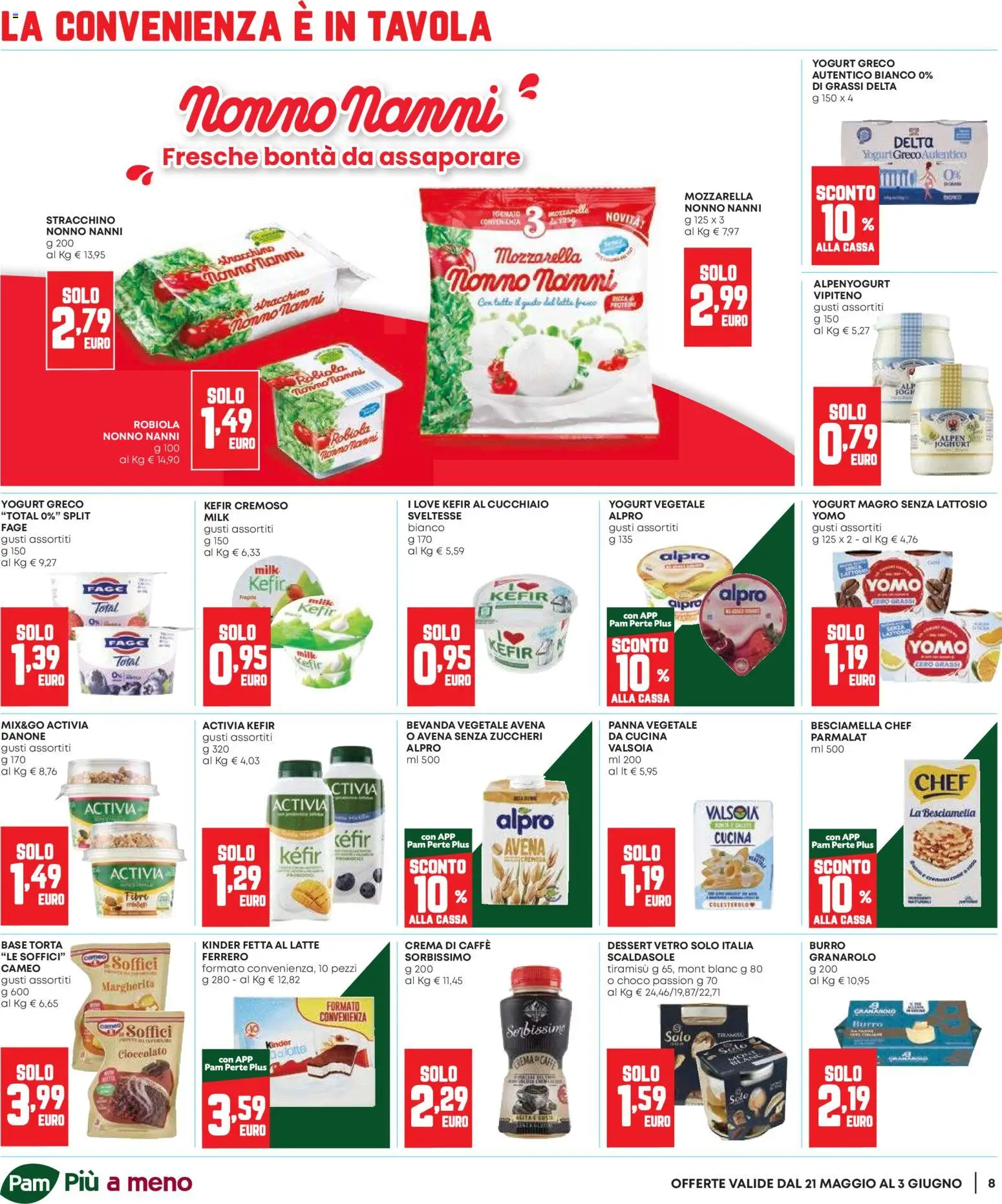 Volantino Panorama del 21.05.2026 | Pagina: 8 | Prodotti: Yogurt greco, Mozzarella, Tonno, Robiola