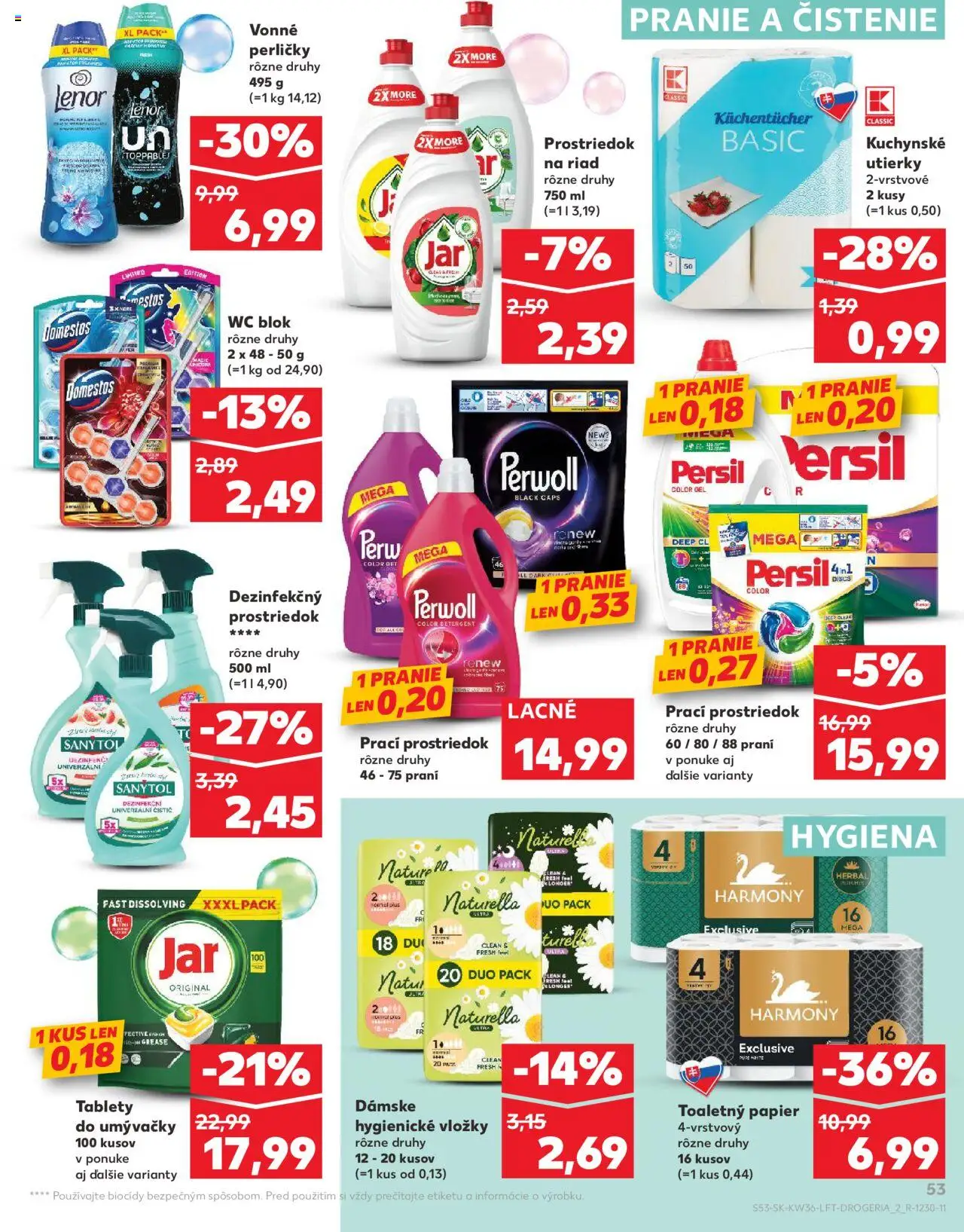 Nové Kaufland akcie – leták je platný od 04.09.2025 | Strana: 53 | Produkty: Perwoll, Kuchynské utierky, Wc blok, Jar
