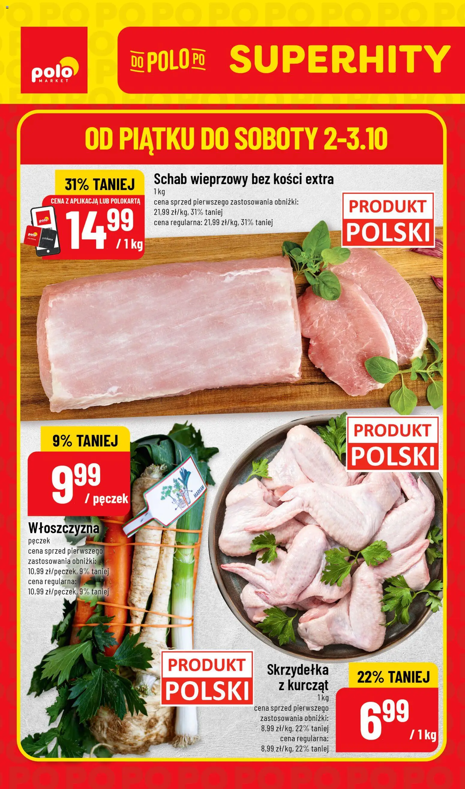 POLOmarket gazetka - Super Hity od 02.10.2026 | Strona: 1 | Produkty: Schab, Włoszczyzna, Schab wieprzowy, Por