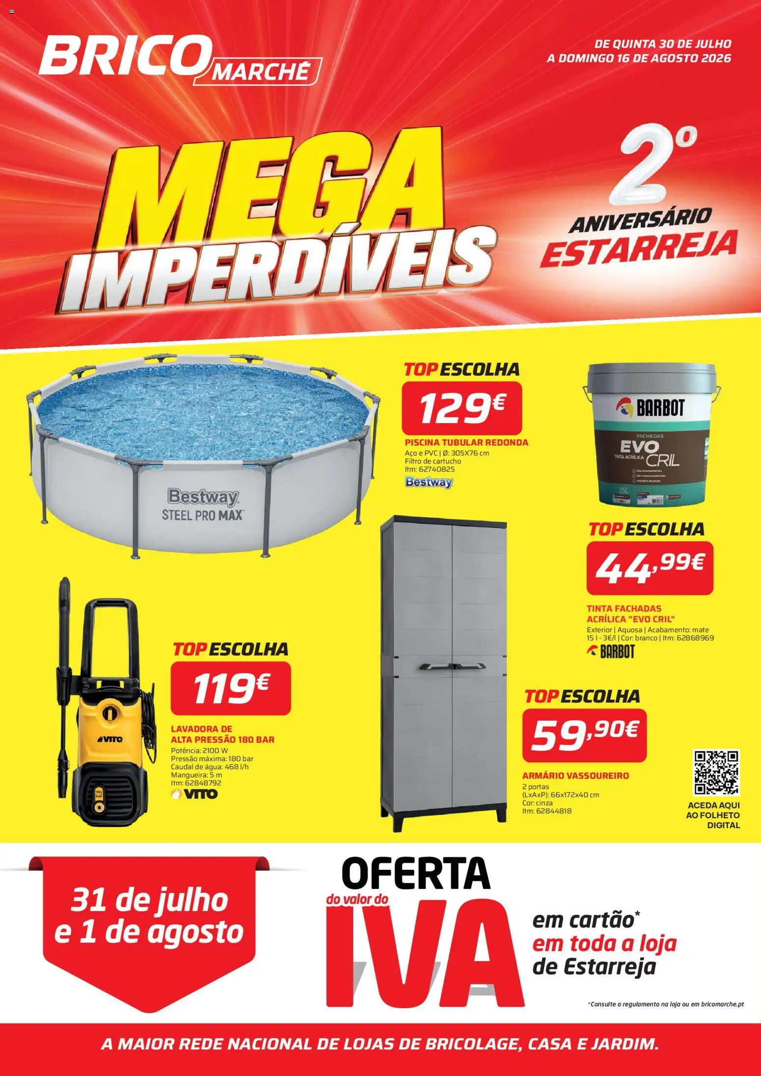 BricoMarché Folheto 11 - Mega Imperdíveis - Estarreja │ válido de 30/07/2026 | Página: 1 | Produtos: Agua, Top, Armário, Tinta