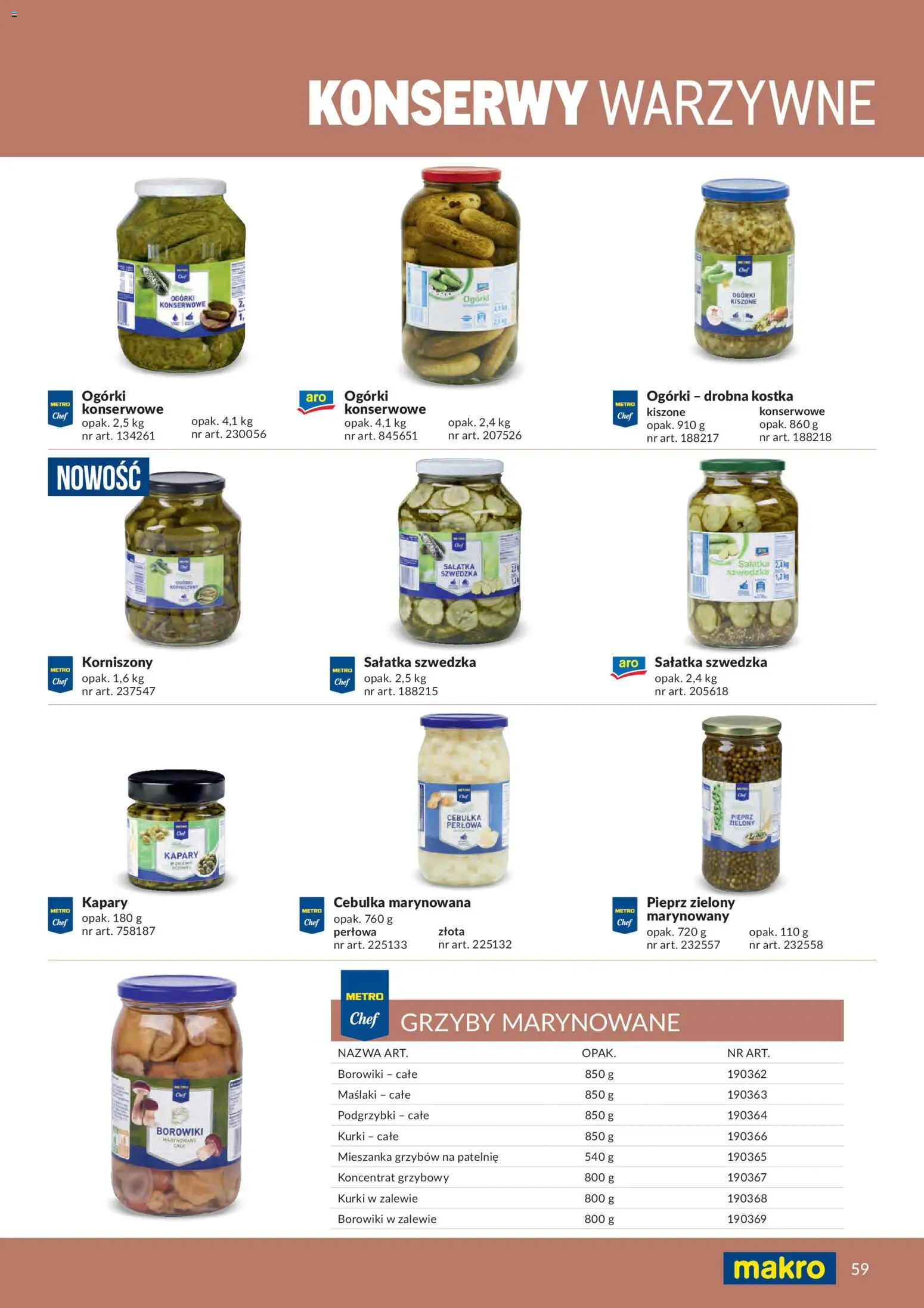 Makro gazetka - Produktów marek własnych dla profesjonalnej Gastronomii od 01.03.2026 | Strona: 59 | Produkty: Grzyby marynowane, Kapary, Pieprz, Ogórki konserwowe