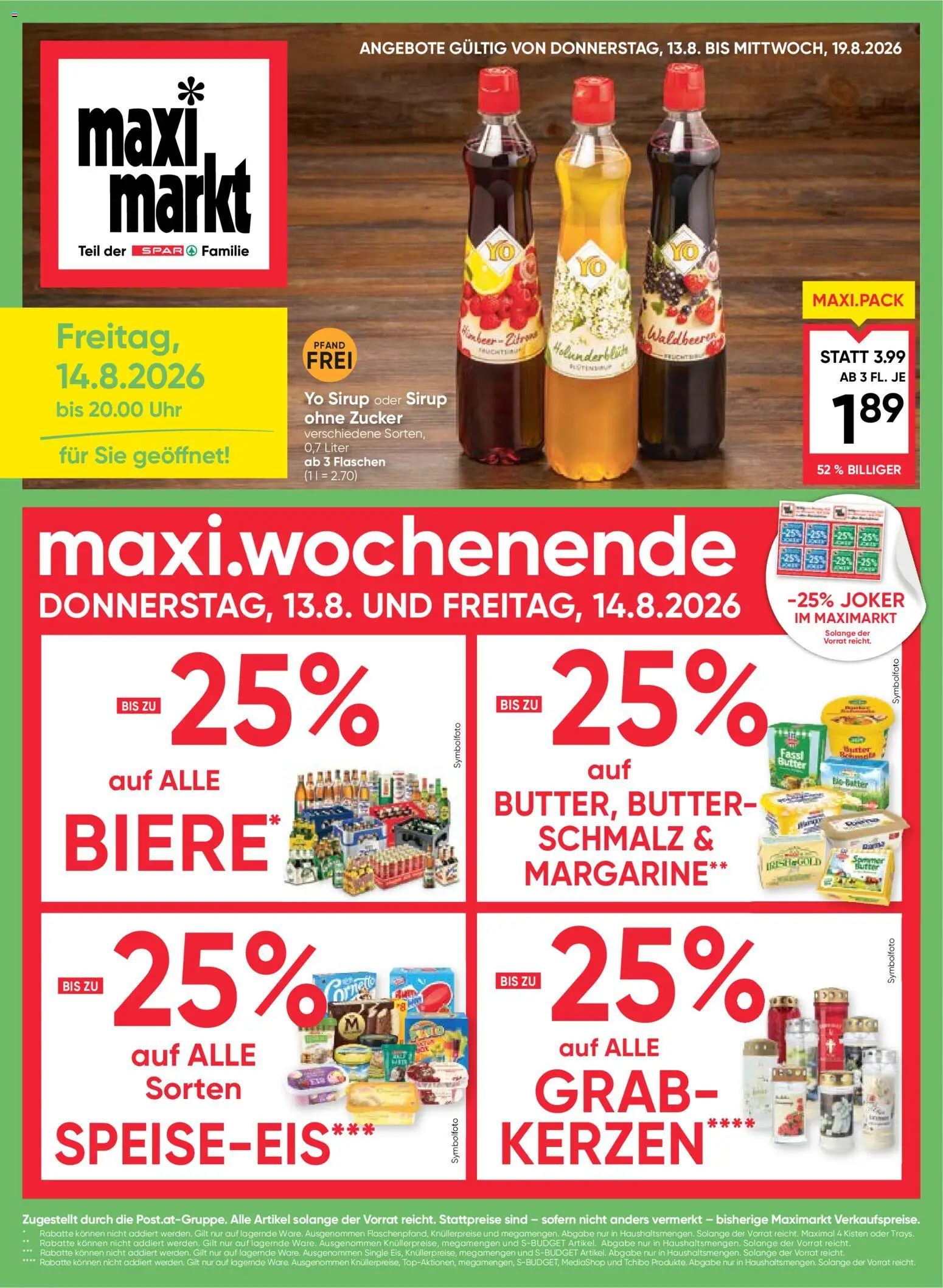 Maximarkt Flugblatt gültig ab 13.08.2026 | Seite: 1 | Produkte: Zucker, Uhr, Schmalz, Kerzen