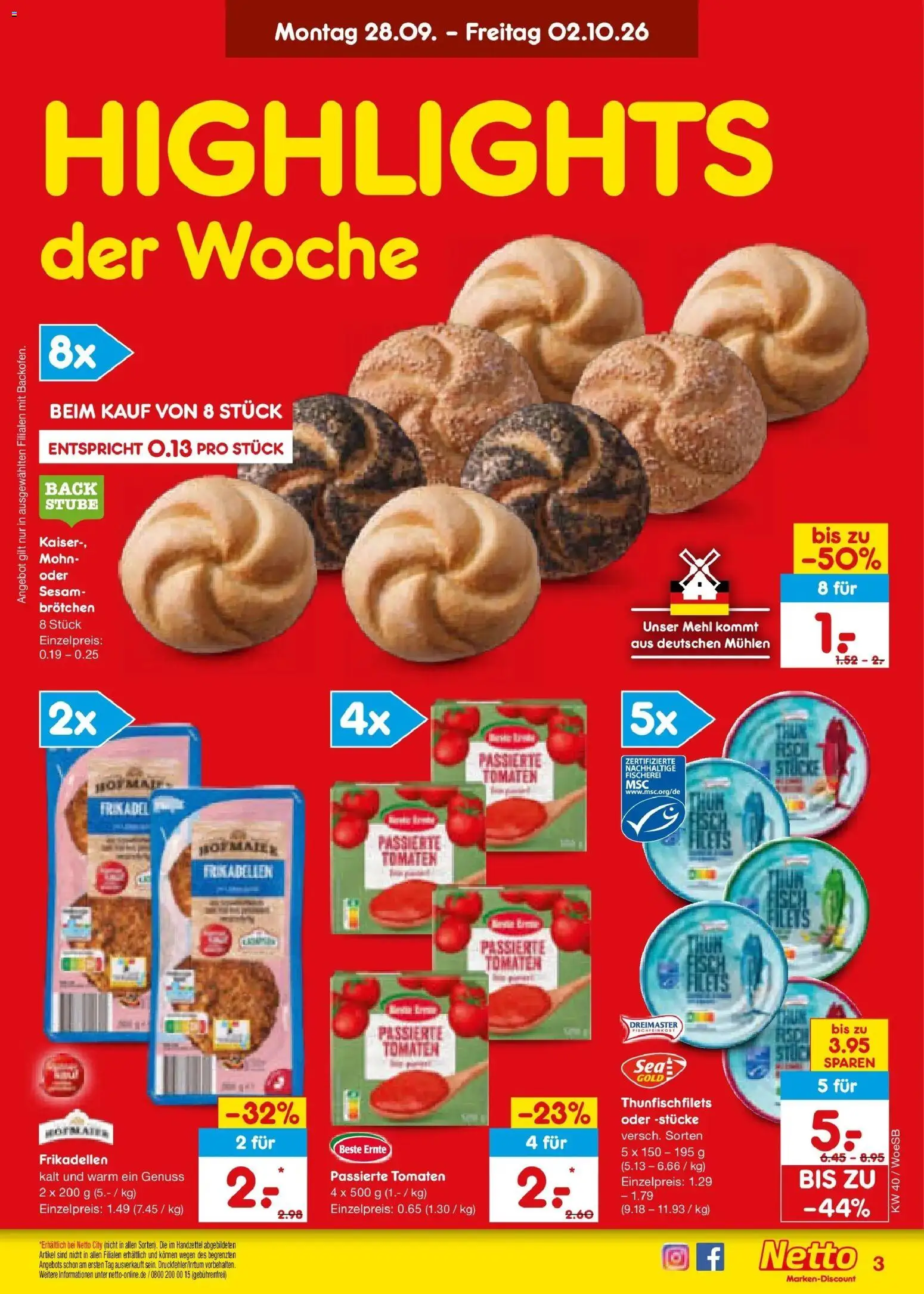 Netto Marken-Discount Prospekt Gemmingen – gültig ab 28.09.2026 | Seite: 3 | Produkte: Mehl, Tomaten