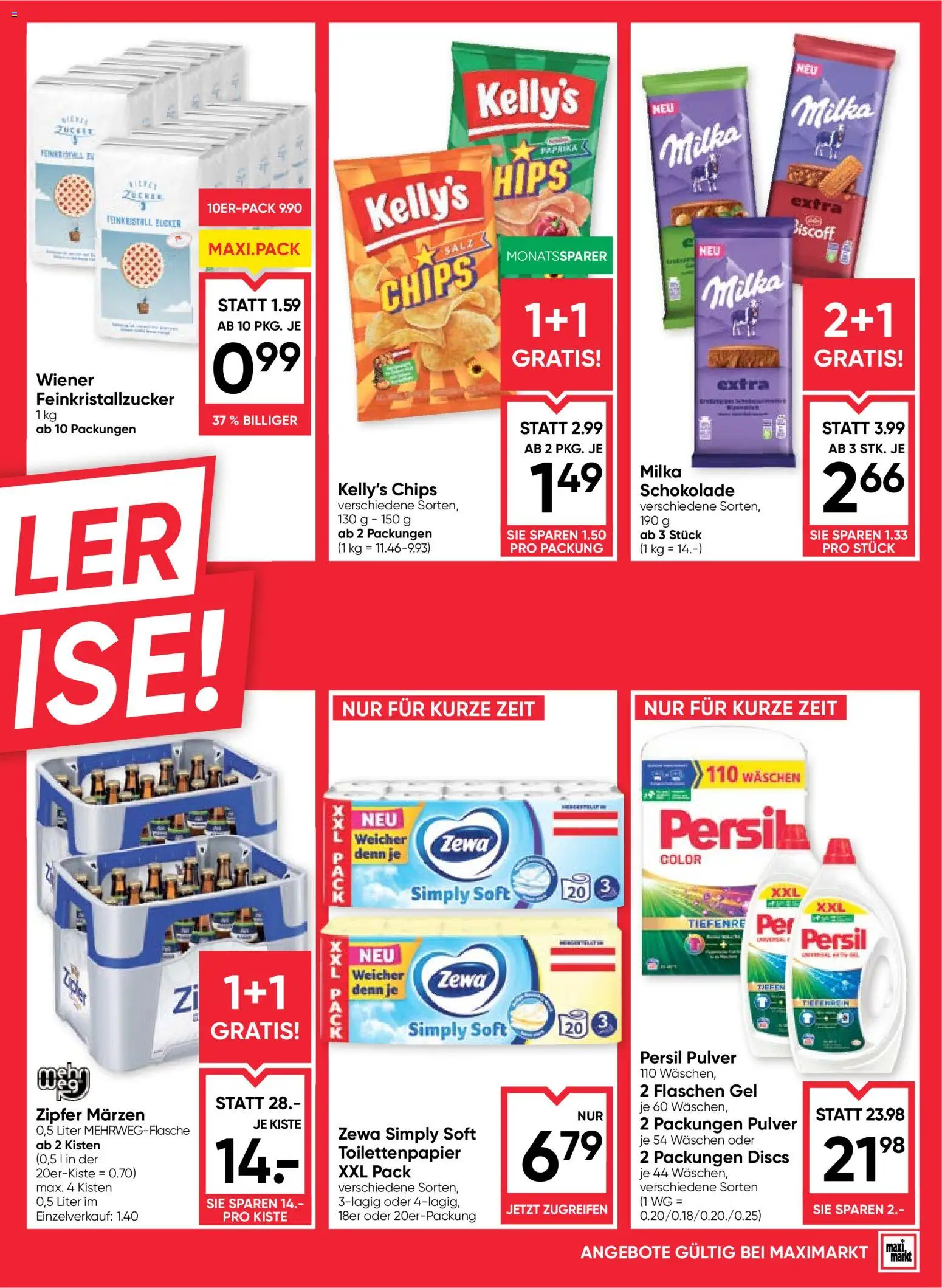 Maximarkt Flugblatt gültig ab 11.06.2026 | Seite: 3 | Produkte: Chips, Salz, Zucker, Schokolade