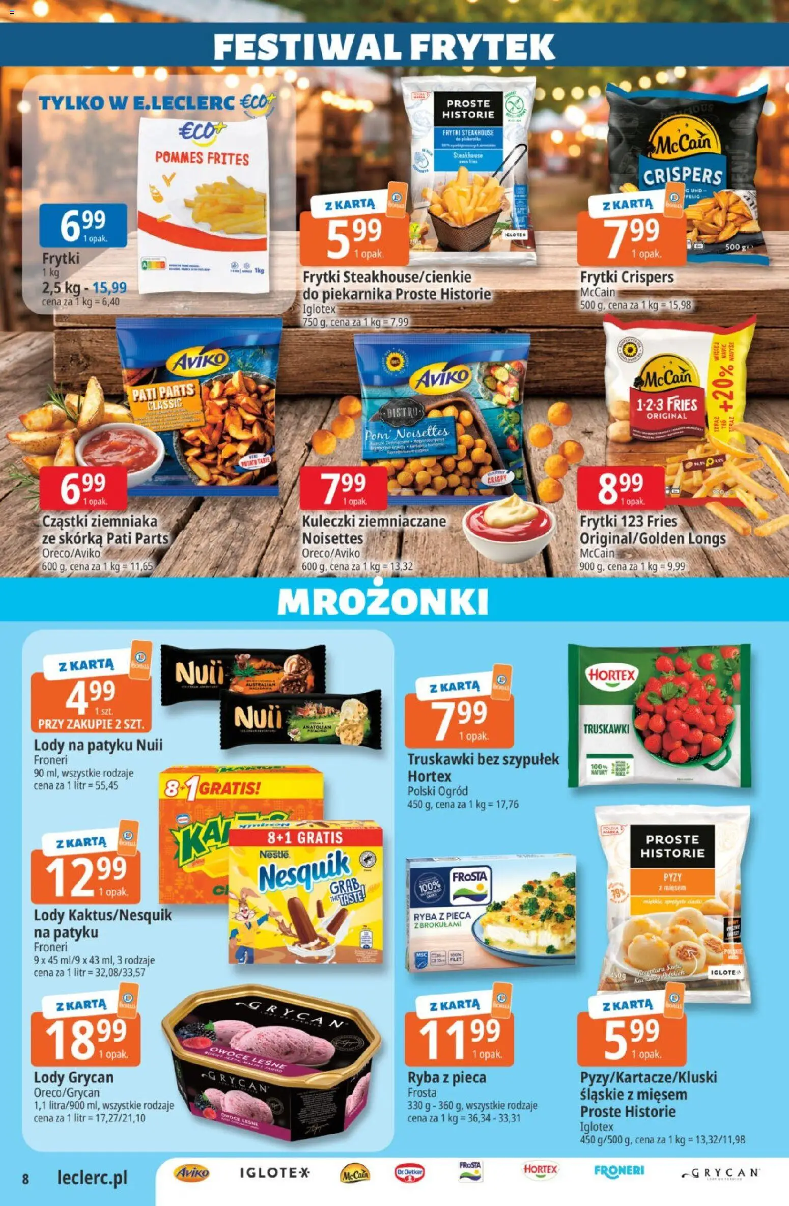 E.Leclerc gazetka od 14.07.2026 | Strona: 8 | Produkty: Truskawki, Ryba, Lody, Owoce