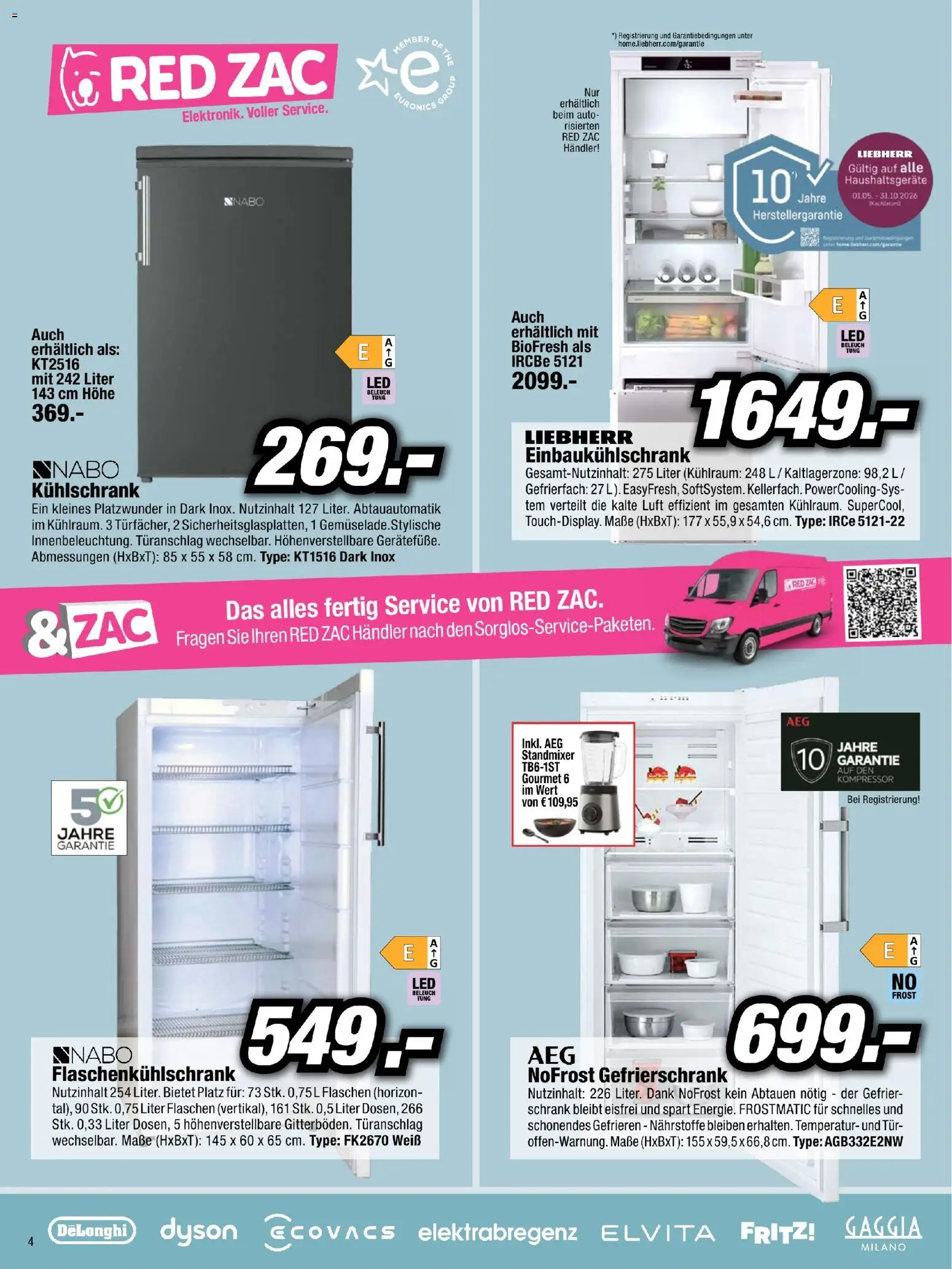 RED ZAC Kärnten gültig ab 26.04.2026 | Seite: 4 | Produkte: Kühlschrank, Gefrierschrank, Schrank