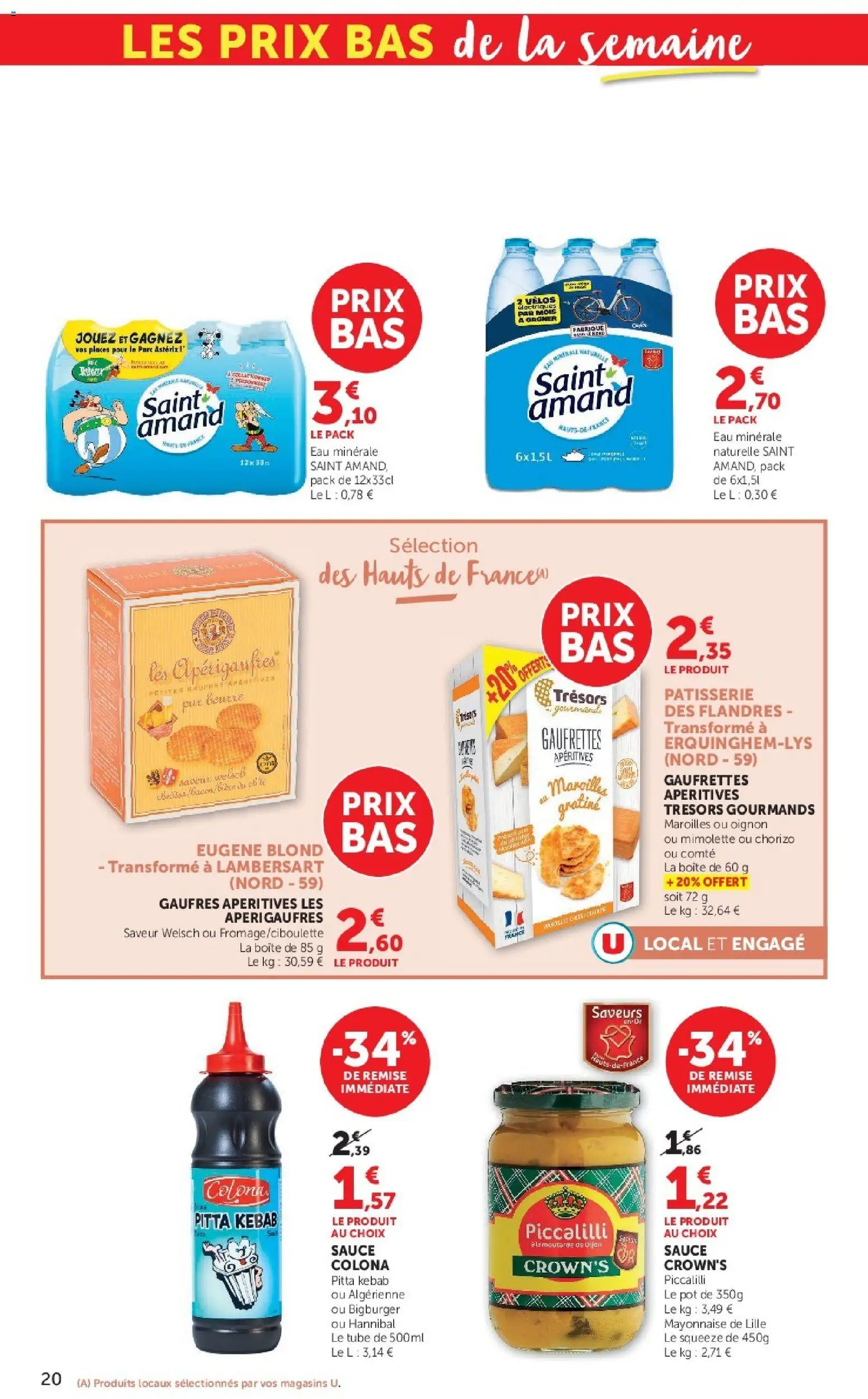 {H1} | Page: 20 | Produits: Eau minérale naturelle, Mayonnaise, Beurre, Gaufres