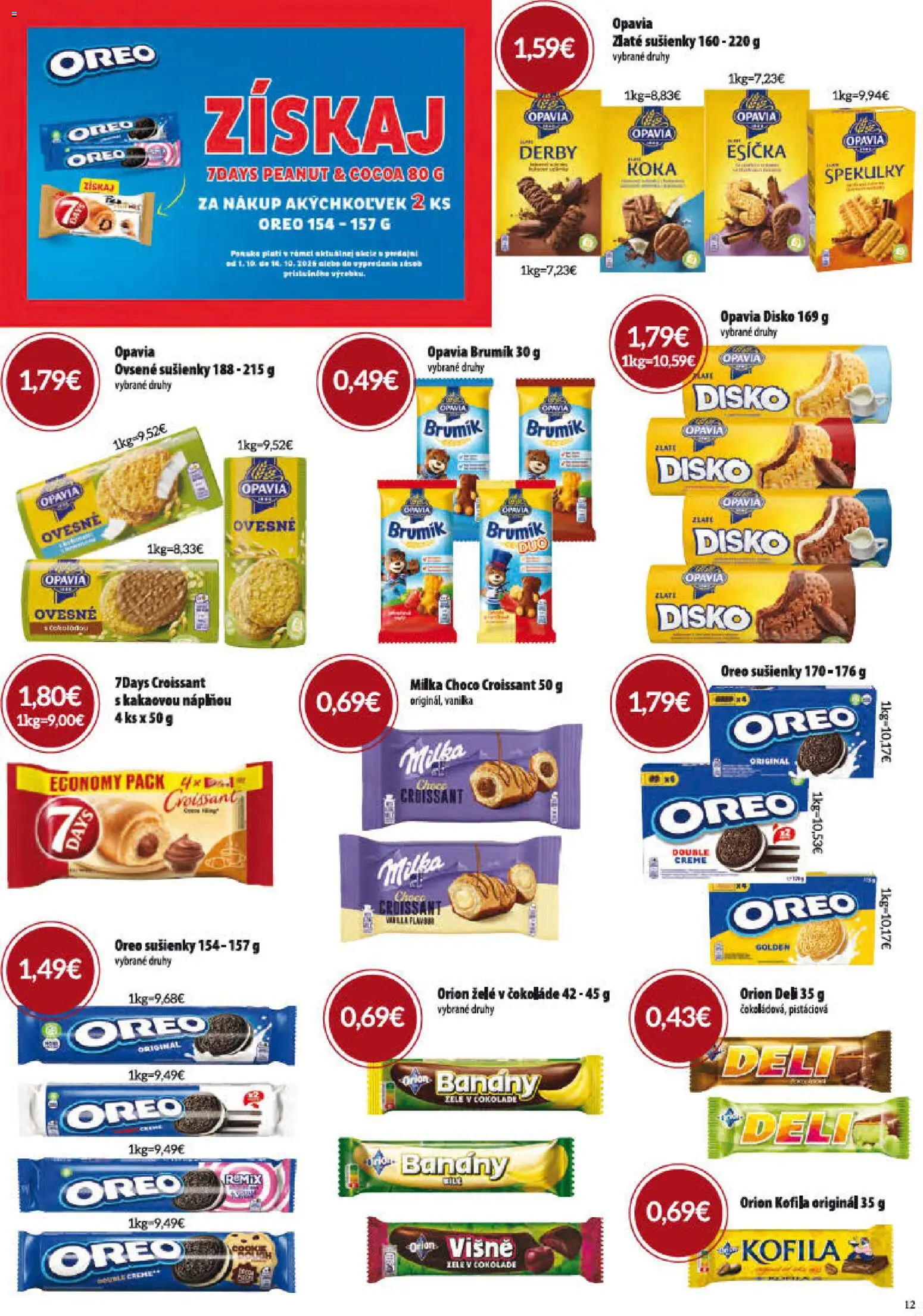 Nové CBA Verex akcie – leták je platný od 01.10.2026 | Strana: 12 | Produkty: Croissant, Oreo, Milka, Vanilka
