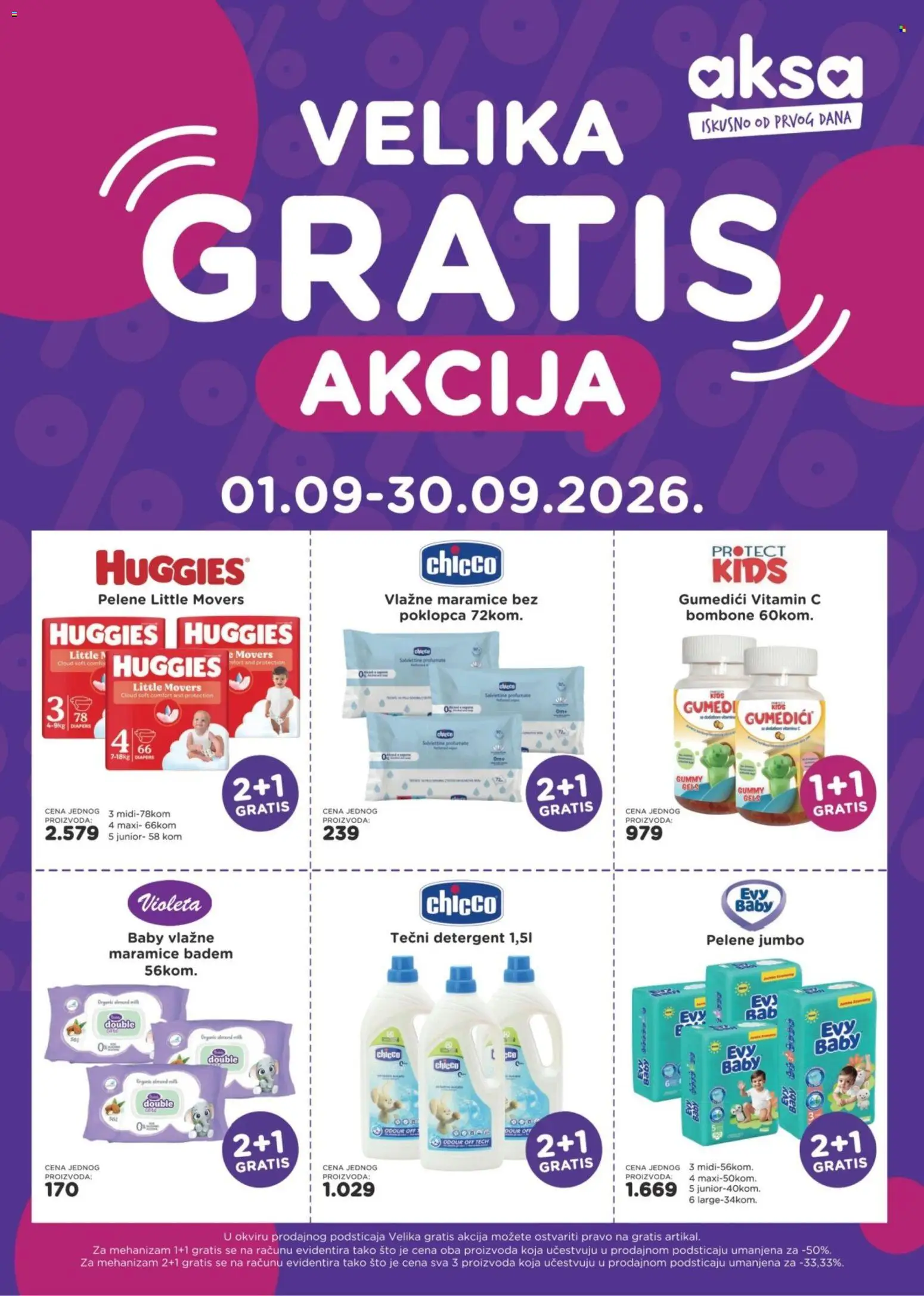 Aksa katalog - važi od 01.09.2026 | Strana: 1 | Proizvode: Bombone, Badem, Sto, Pelene