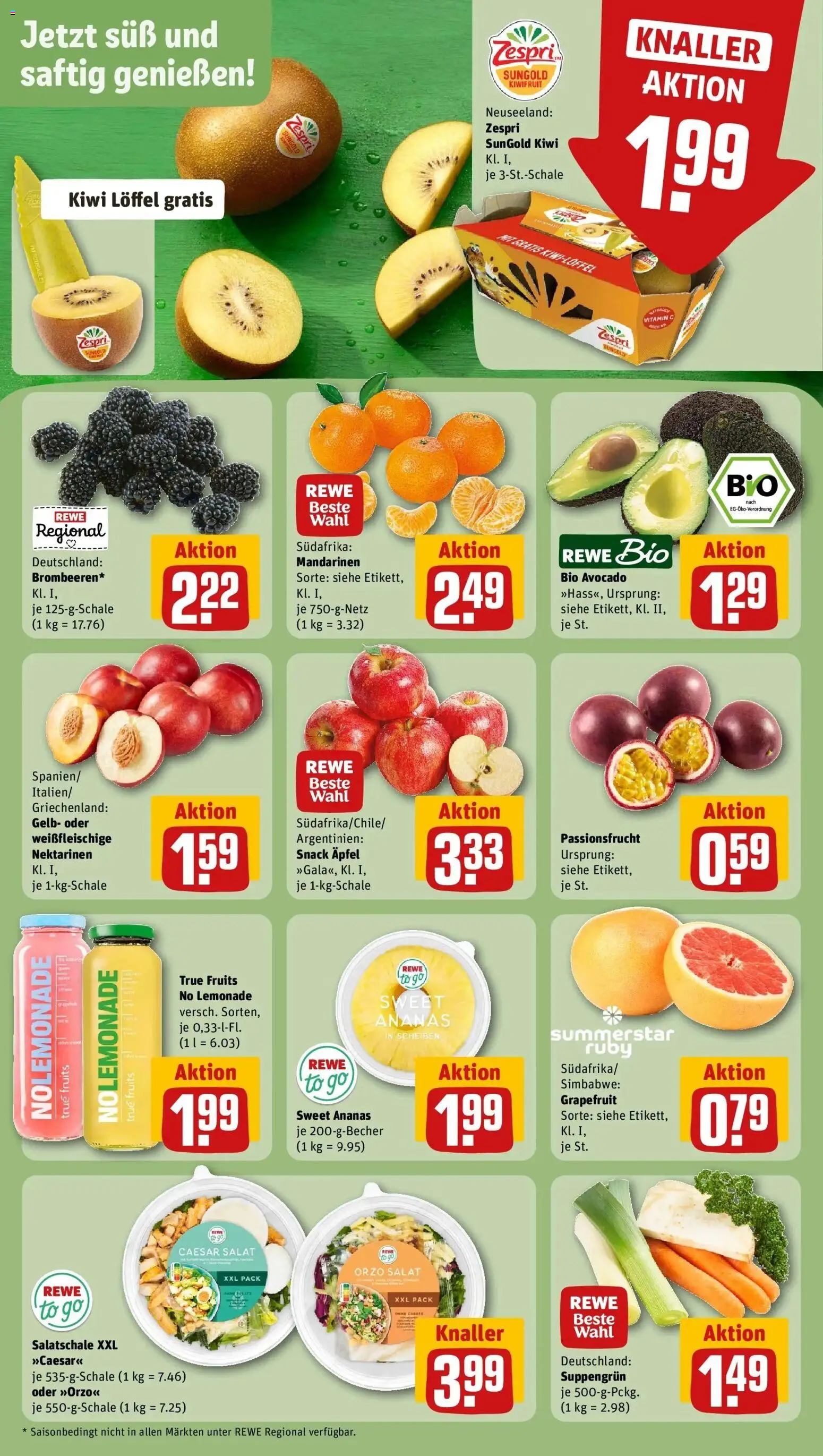 REWE Prospekt ab 10.08.2026 zum Blättern » Angebote | Seite: 4 | Produkte: Äpfel, Avocado, Kiwi, Salat