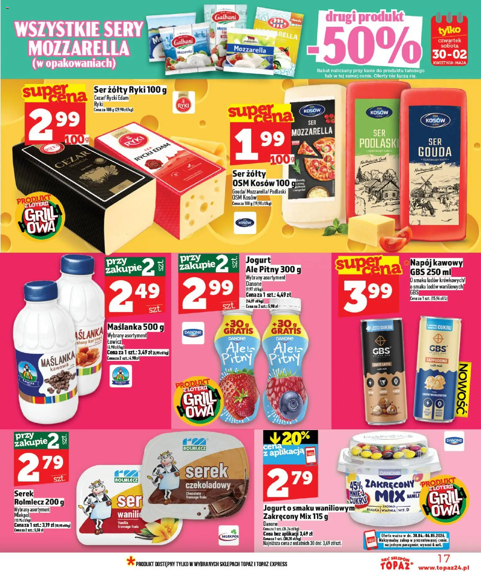 Topaz gazetka - MAZ od 30.04.2026 | Strona: 17 | Produkty: Maślanka, Serek, Cappuccino, Jogurt