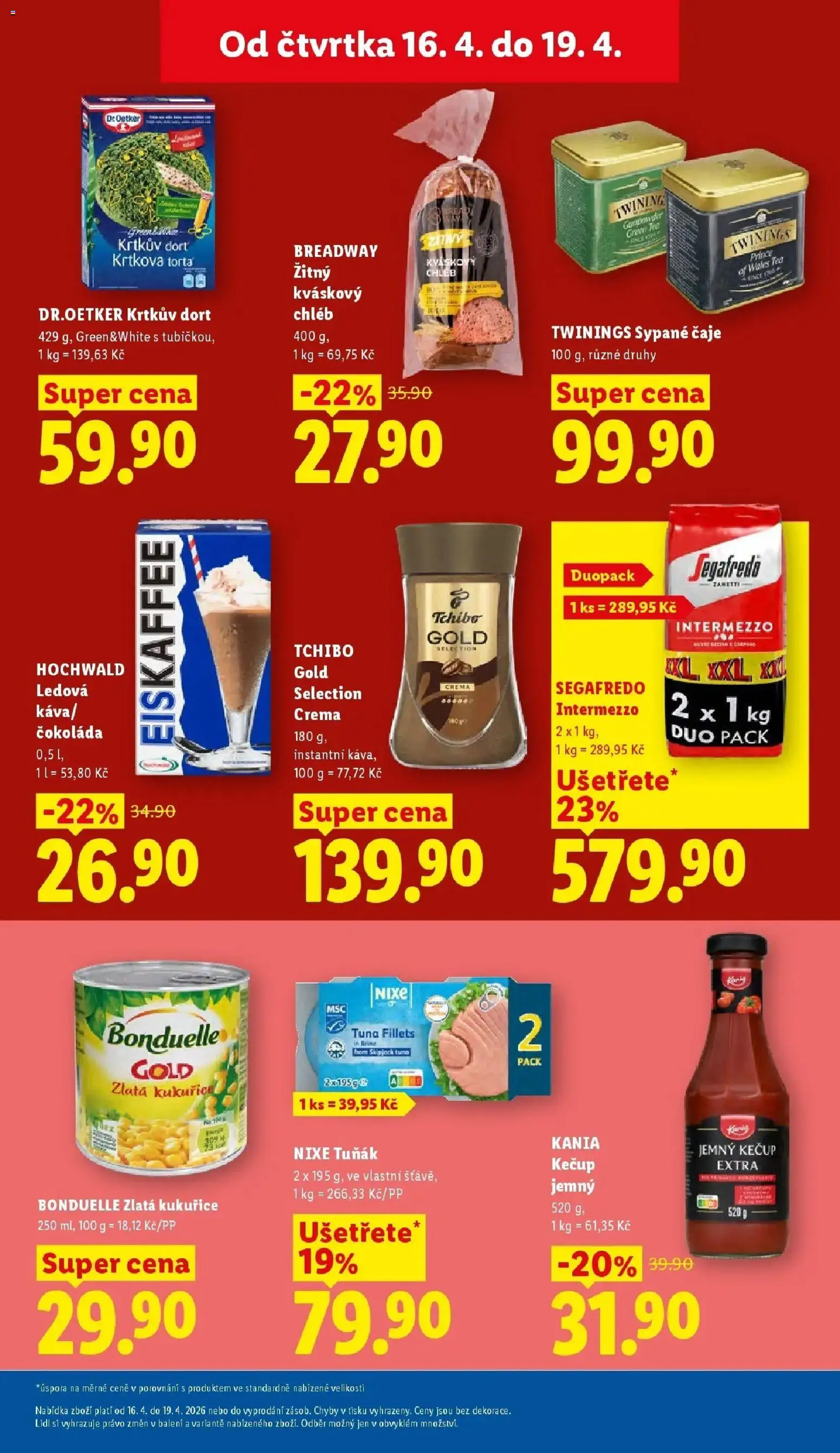 Lidl aktuální leták od 16.04.2026 | Strana: 21 | Produkty: Krtkův dort, Segafredo Intermezzo, Tchibo Gold, Intermezzo Segafredo