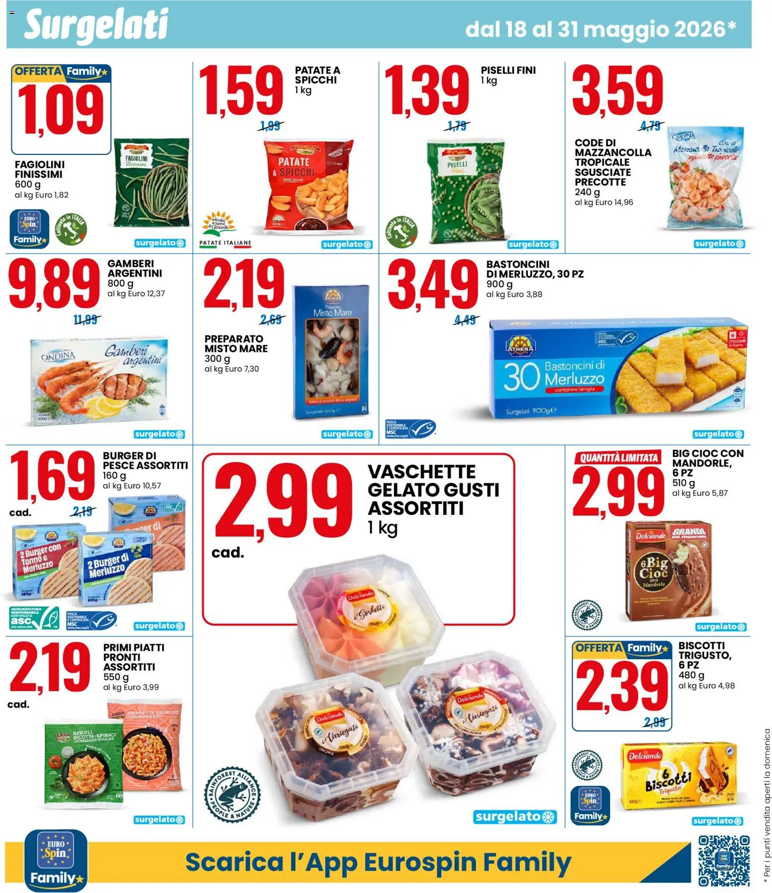 Volantino Eurospin del 18.05.2026 | Pagina: 10 | Prodotti: Pesce, Gamberi, Tonno, Ricotta