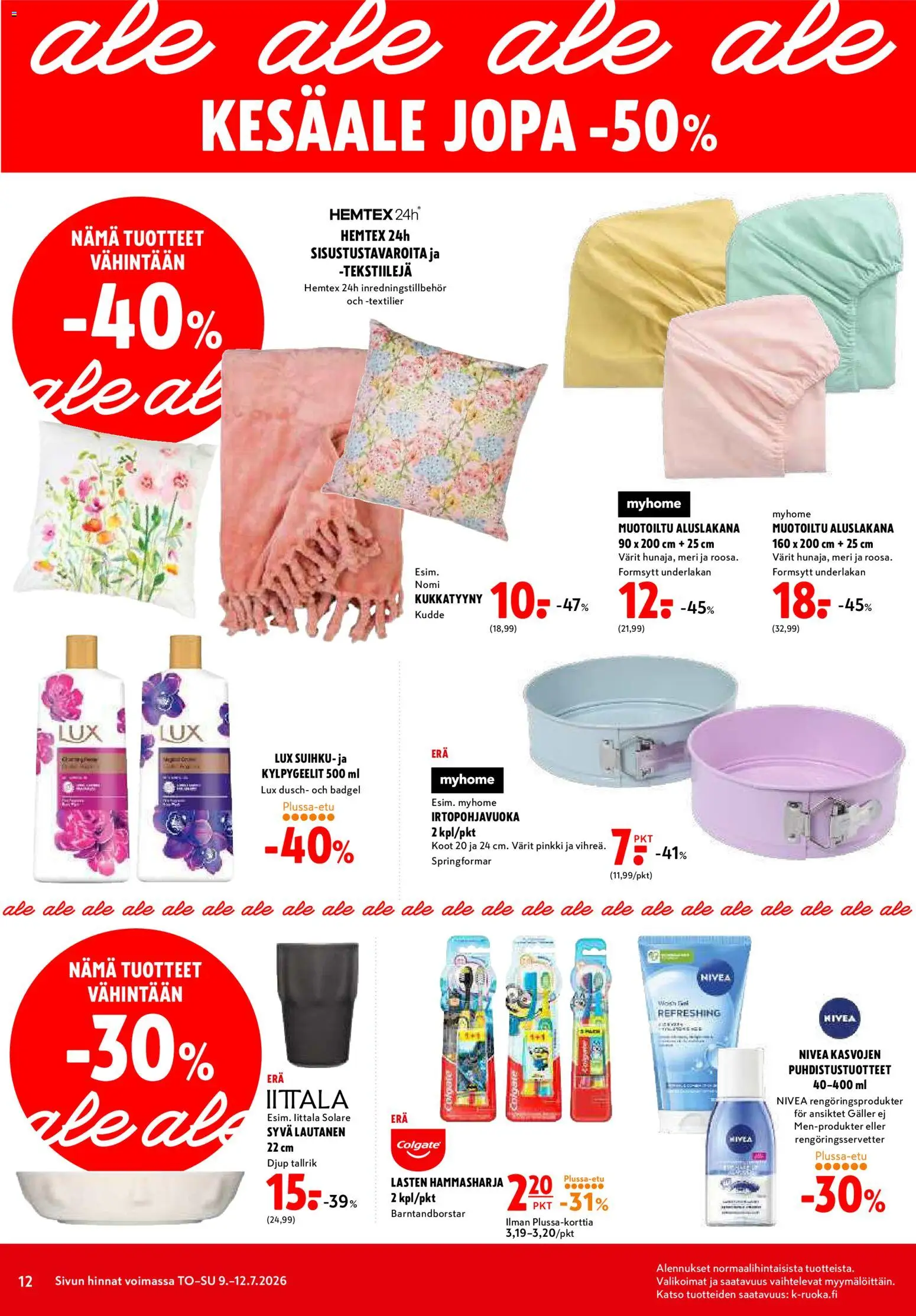 K-Citymarket tarjoukset – voimassa 09/07/2026 alkaen | Sivu: 12 | Tuotteet: Hammasharja, Aluslakana, Suihku, Lautanen