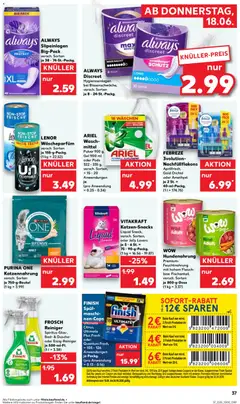 ARIEL Waschmittel, Waschmittel, Pulver 900 g, Gel 900 ml oder Pods 322 - 335 g, versch. Sorten, = 15 - 20 Anwendungen je (pro Anwendung = 0.25 - 0.34) ab 18.06.2026 gültig | Seite: 37