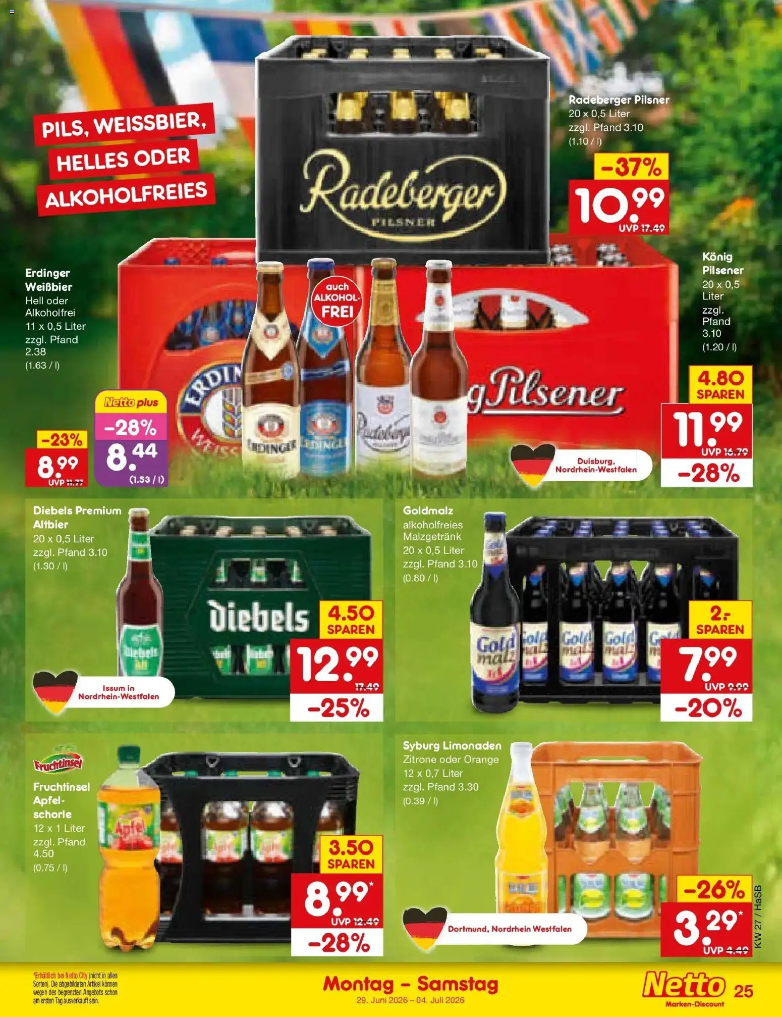 Netto Marken-Discount Prospekt Wuppertal – gültig ab 29.06.2026 | Seite: 37 | Produkte: Erdinger, Zitrone, Diebels, Radeberger pilsner