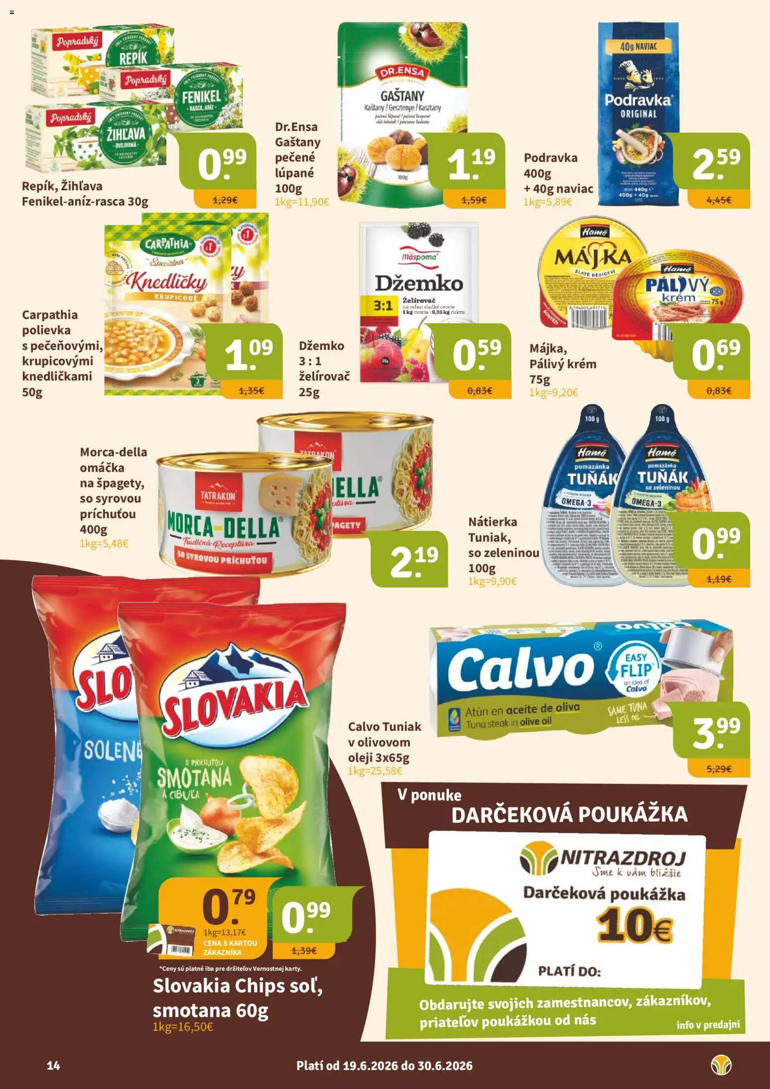 Nové Nitrazdroj akcie – leták je platný od 19.06.2026 | Strana: 14 | Produkty: Tuniak, Krém, Cibuľa, Omáčka